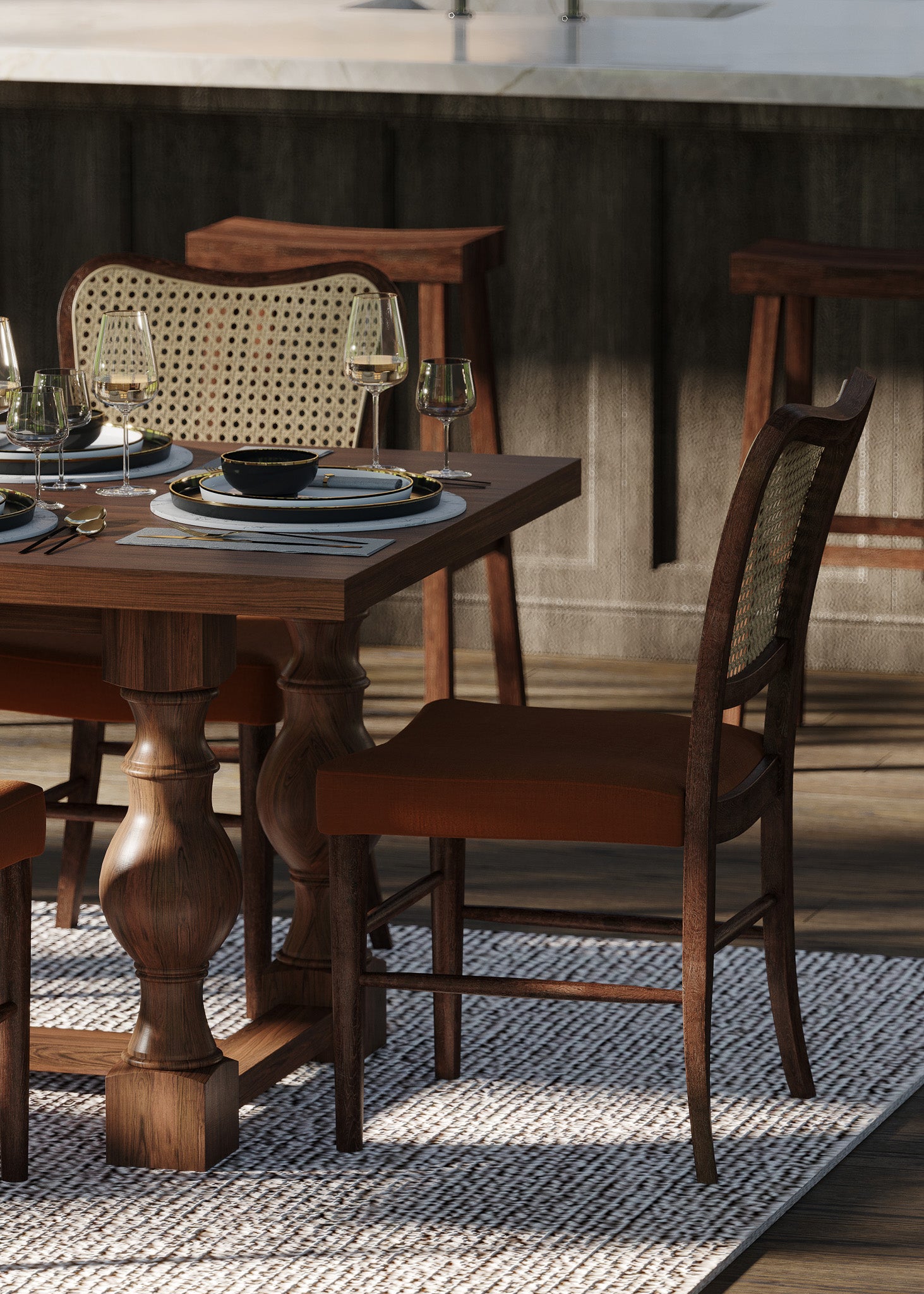 Leon Classical Wooden Dining Table in Antiqued Brown Finish in Dining Furniture by Maven Lane