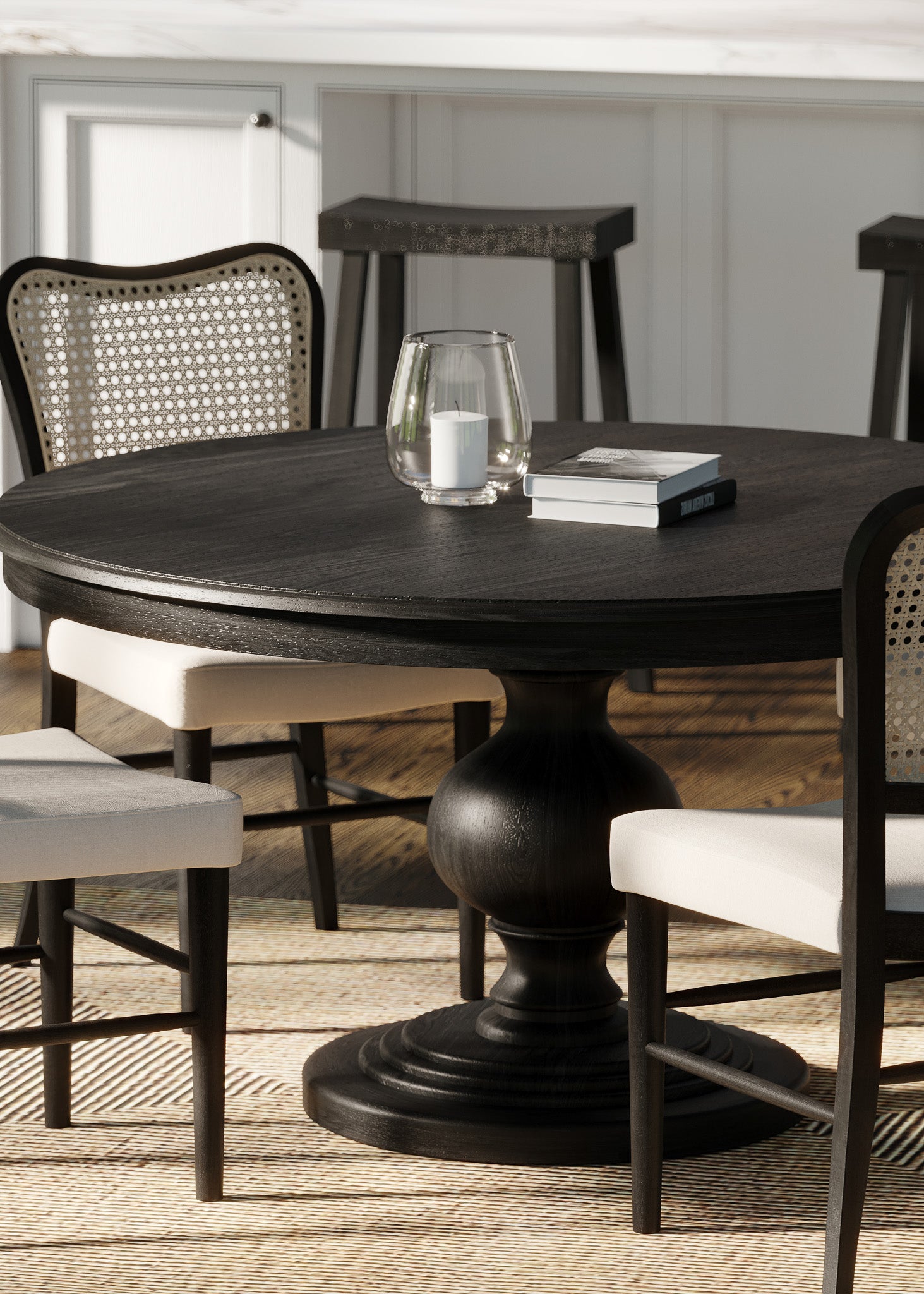 Zola Classical Round Wooden Dining Table in Antiqued Black Finish in Dining Furniture by Maven Lane