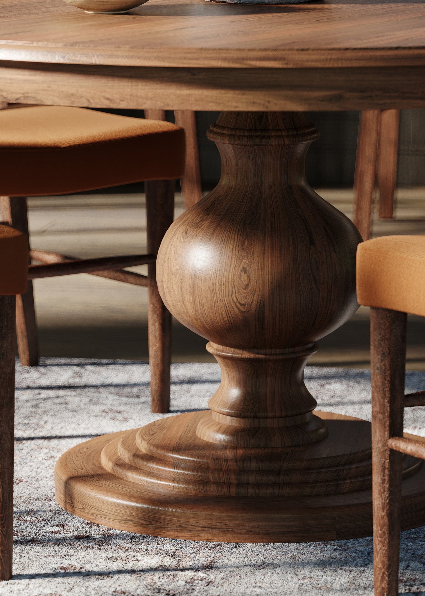 Zola Classical Round Wooden Dining Table in Antiqued Brown Finish in Dining Furniture by Maven Lane