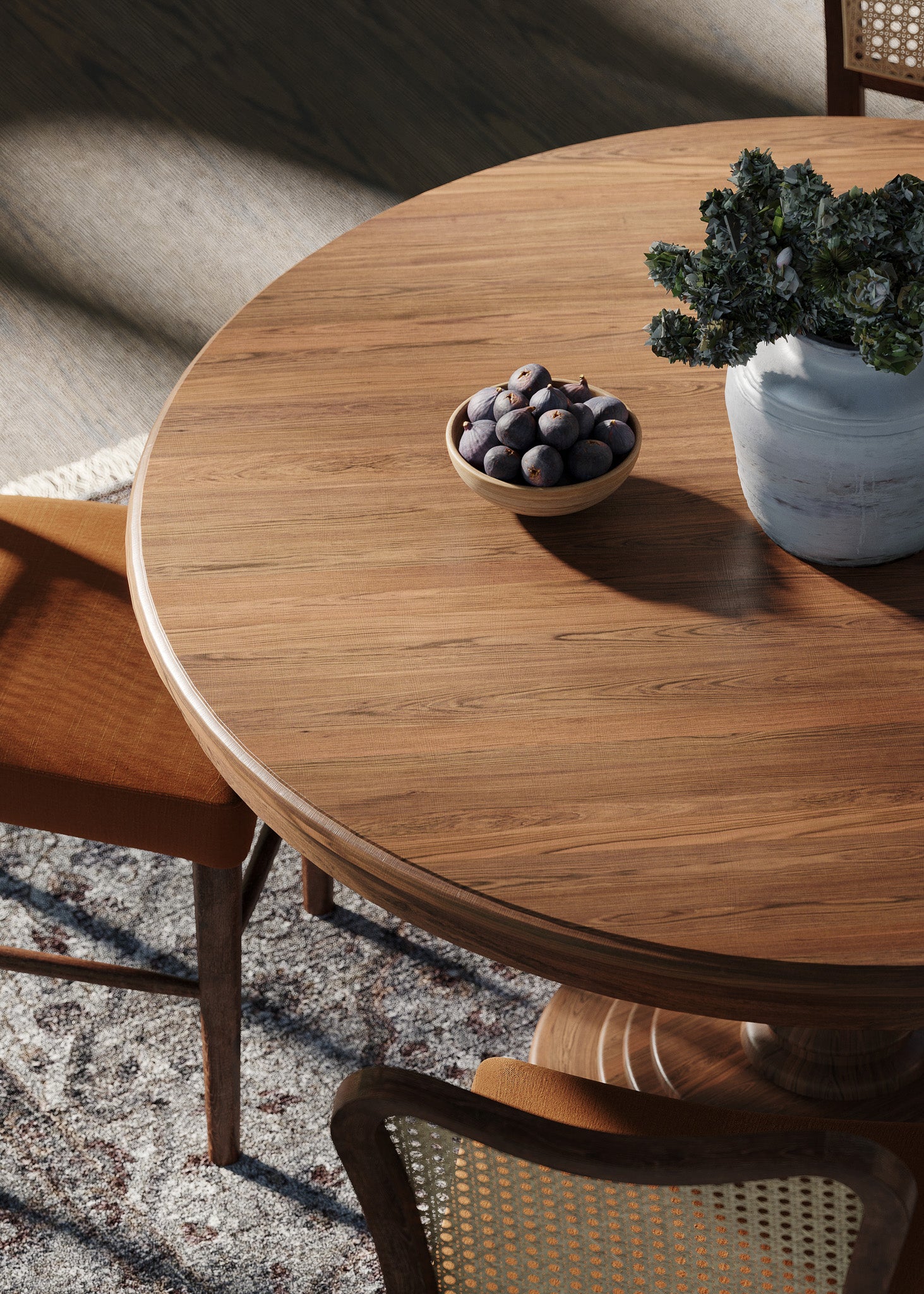 Zola Classical Round Wooden Dining Table in Antiqued Brown Finish in Dining Furniture by Maven Lane