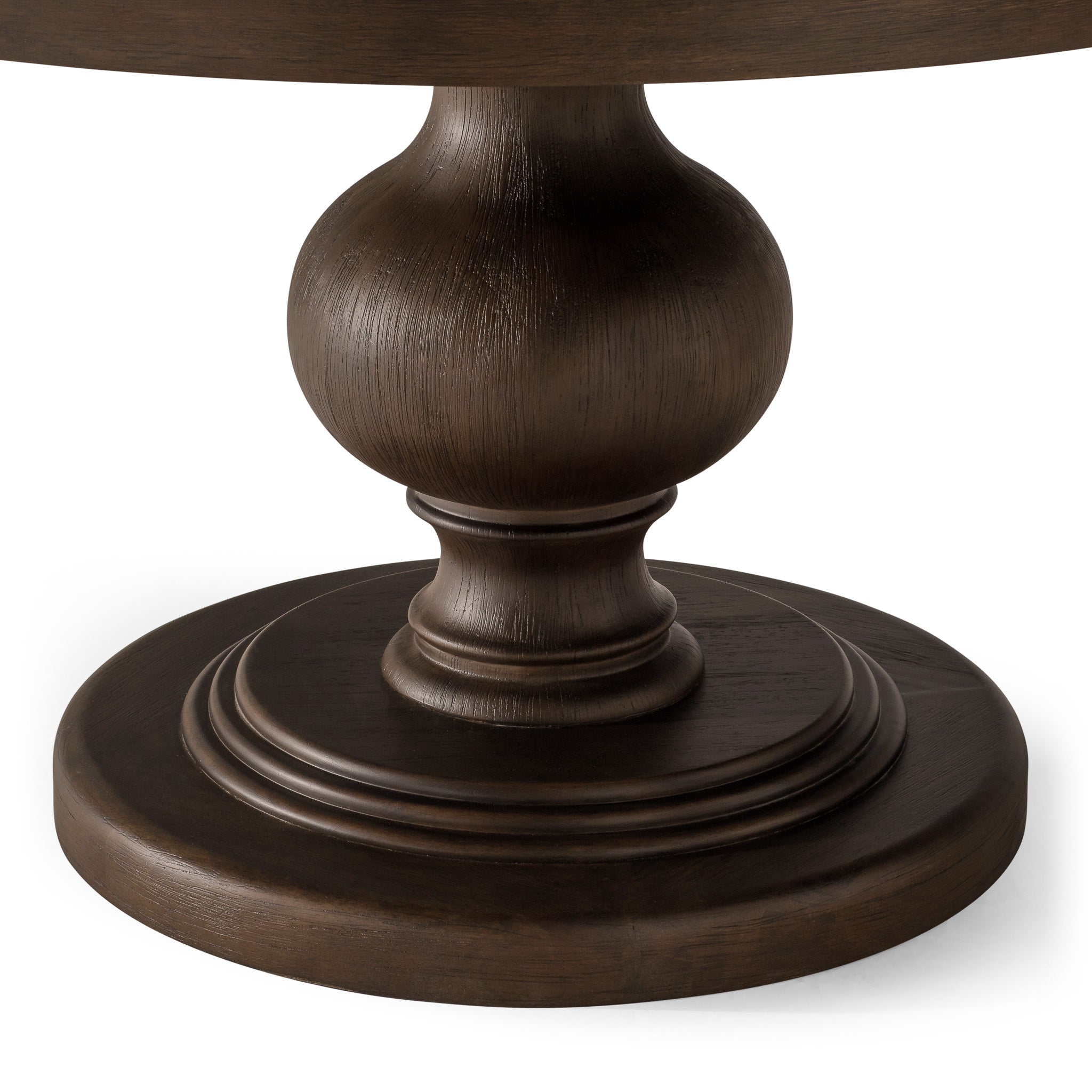 Zola Classical Round Wooden Dining Table in Antiqued Brown Finish in Dining Furniture by Maven Lane