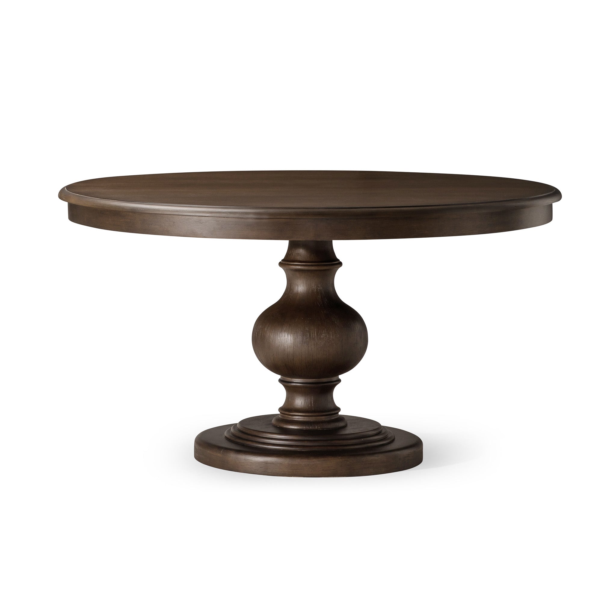 Zola Classical Round Wooden Dining Table in Antiqued Brown Finish in Dining Furniture by Maven Lane