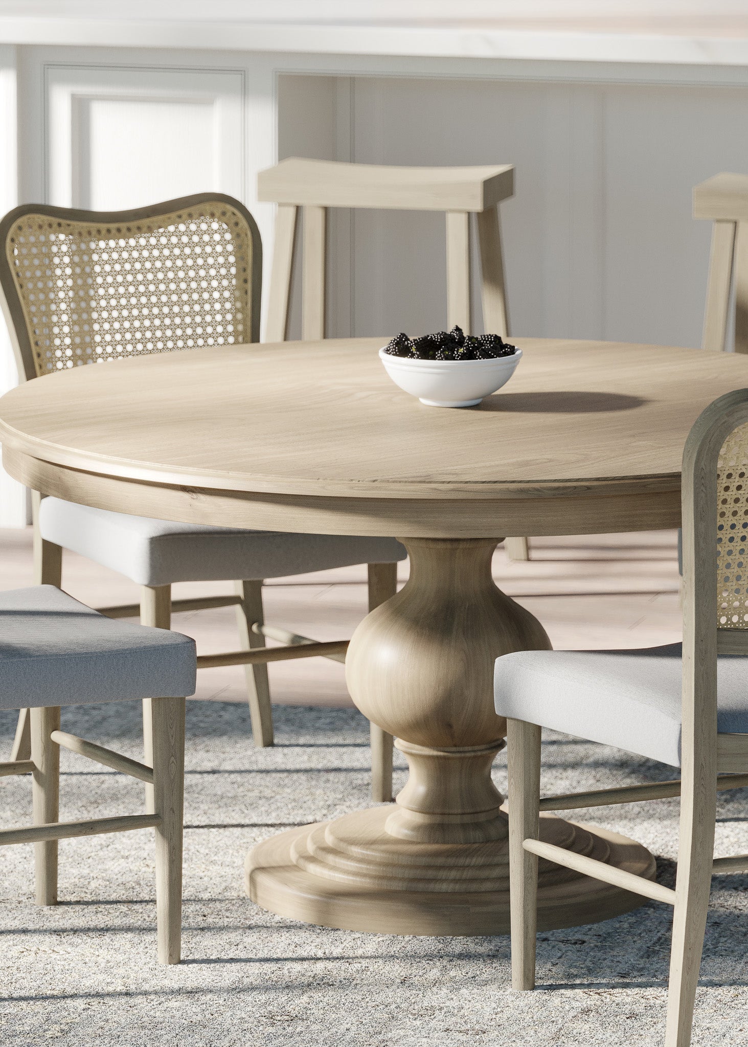 Zola Classical Round Wooden Dining Table in Antiqued Grey Finish in Dining Furniture by Maven Lane