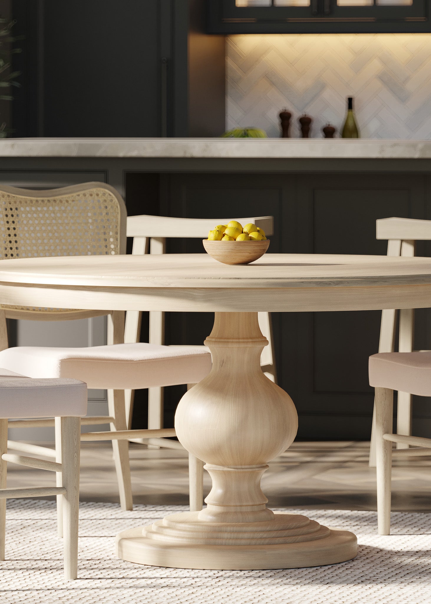 Zola Classical Round Wooden Dining Table in Antiqued White Finish in Dining Furniture by Maven Lane