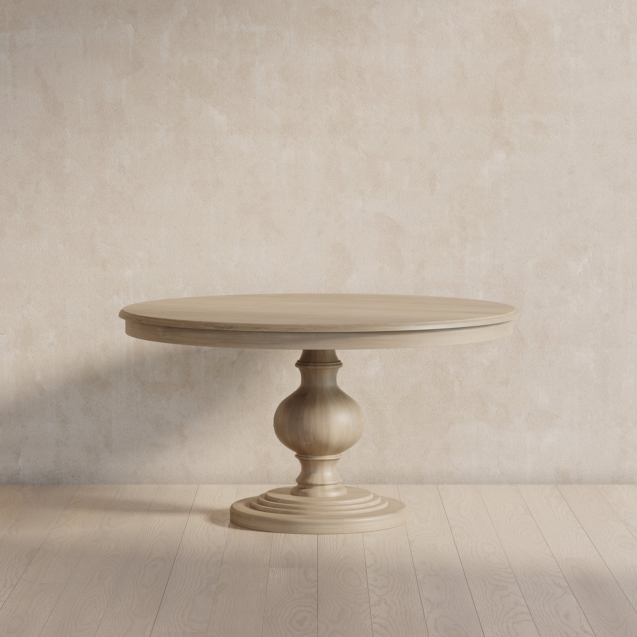 Zola Classical Round Wooden Dining Table in Antiqued White Finish in Dining Furniture by Maven Lane