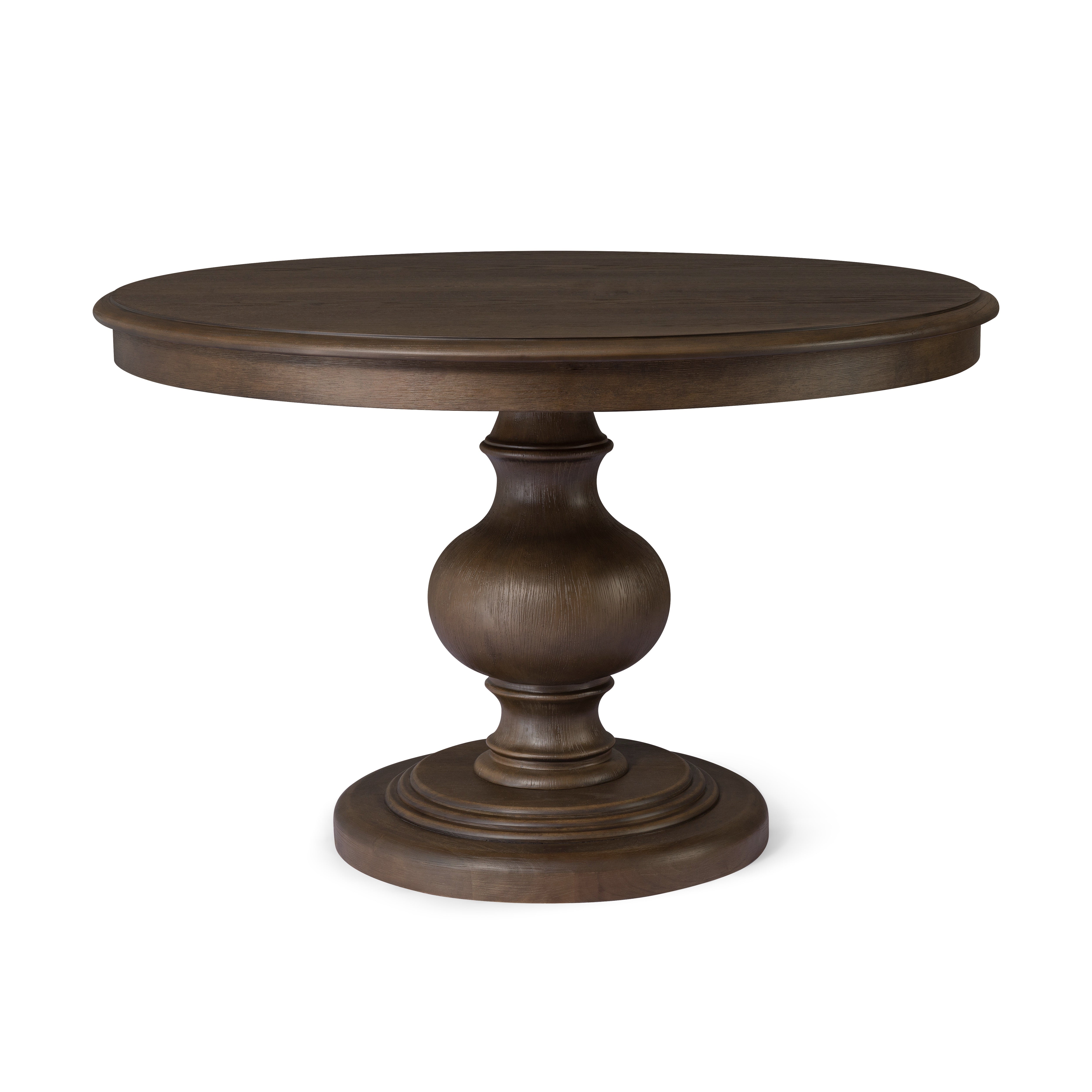 Zola Classical Round Wooden Dining Table in Antiqued Brown Finish in Dining Table by Maven Lane