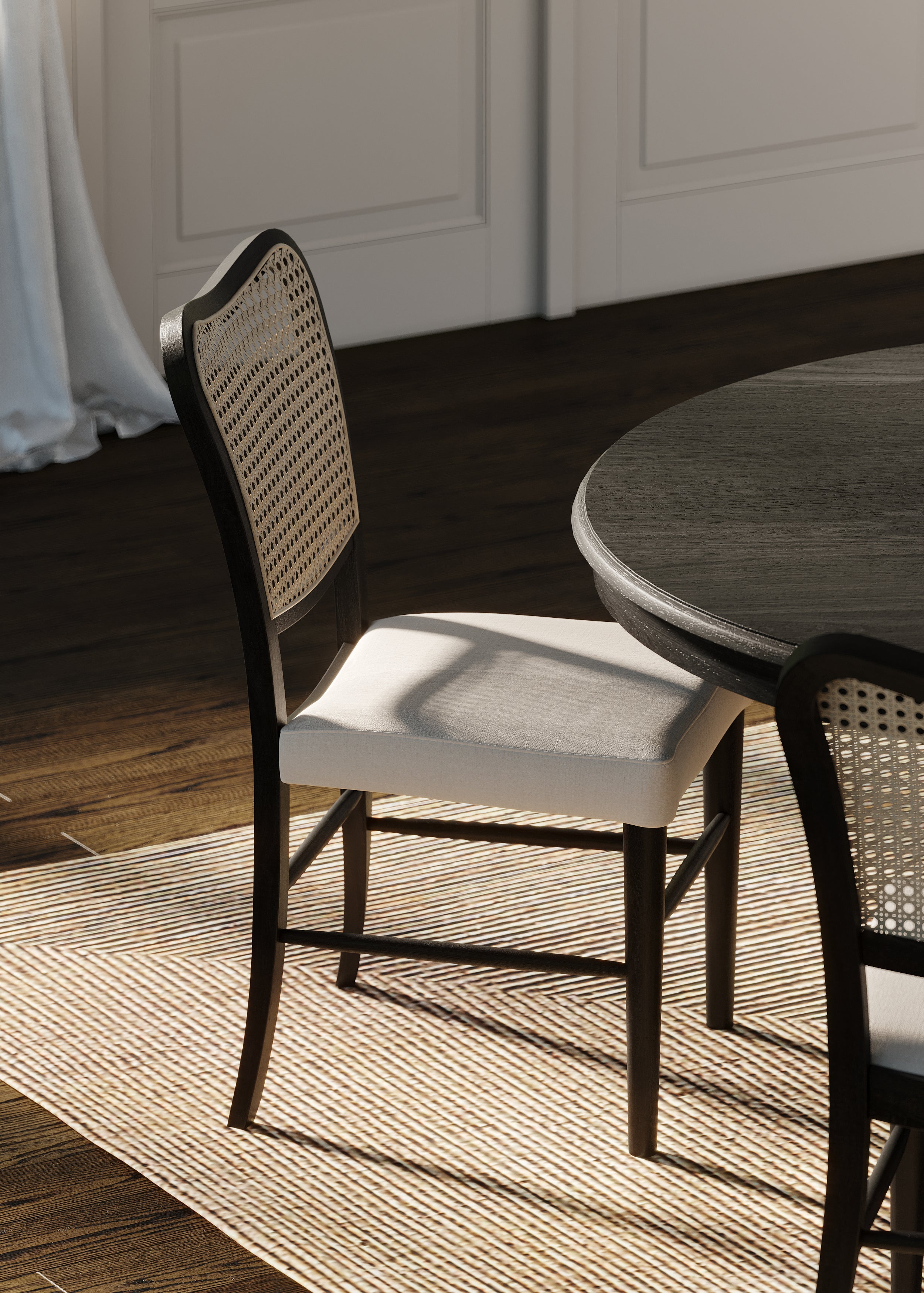 Vera Dining Chair in Aged Black with Dove Weave Fabric, Set of 2 in Dining Chair by Maven Lane