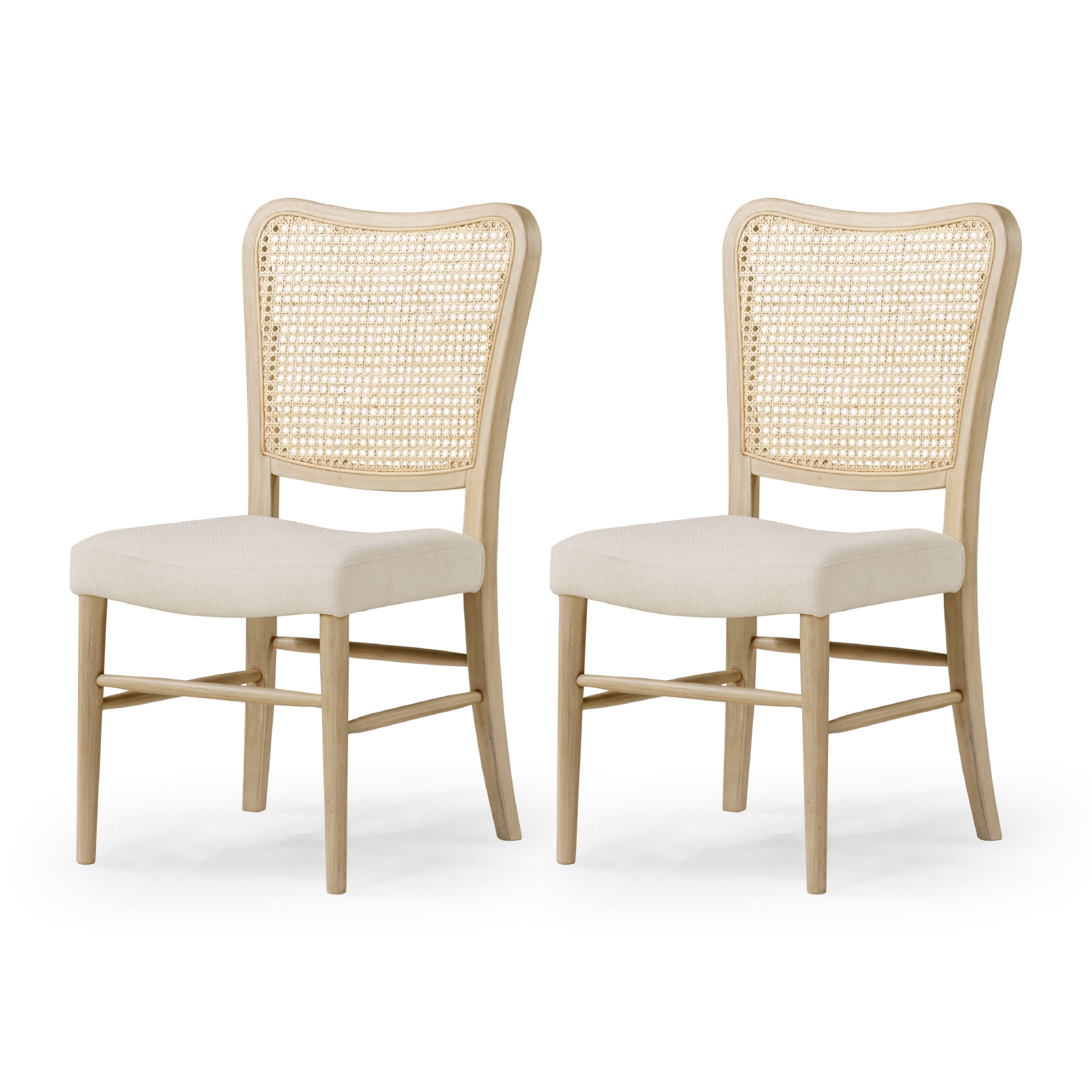 Vera Dining Chair in Aged White with Cream Weave Fabric, Set of 2 in Dining Chair by Maven Lane