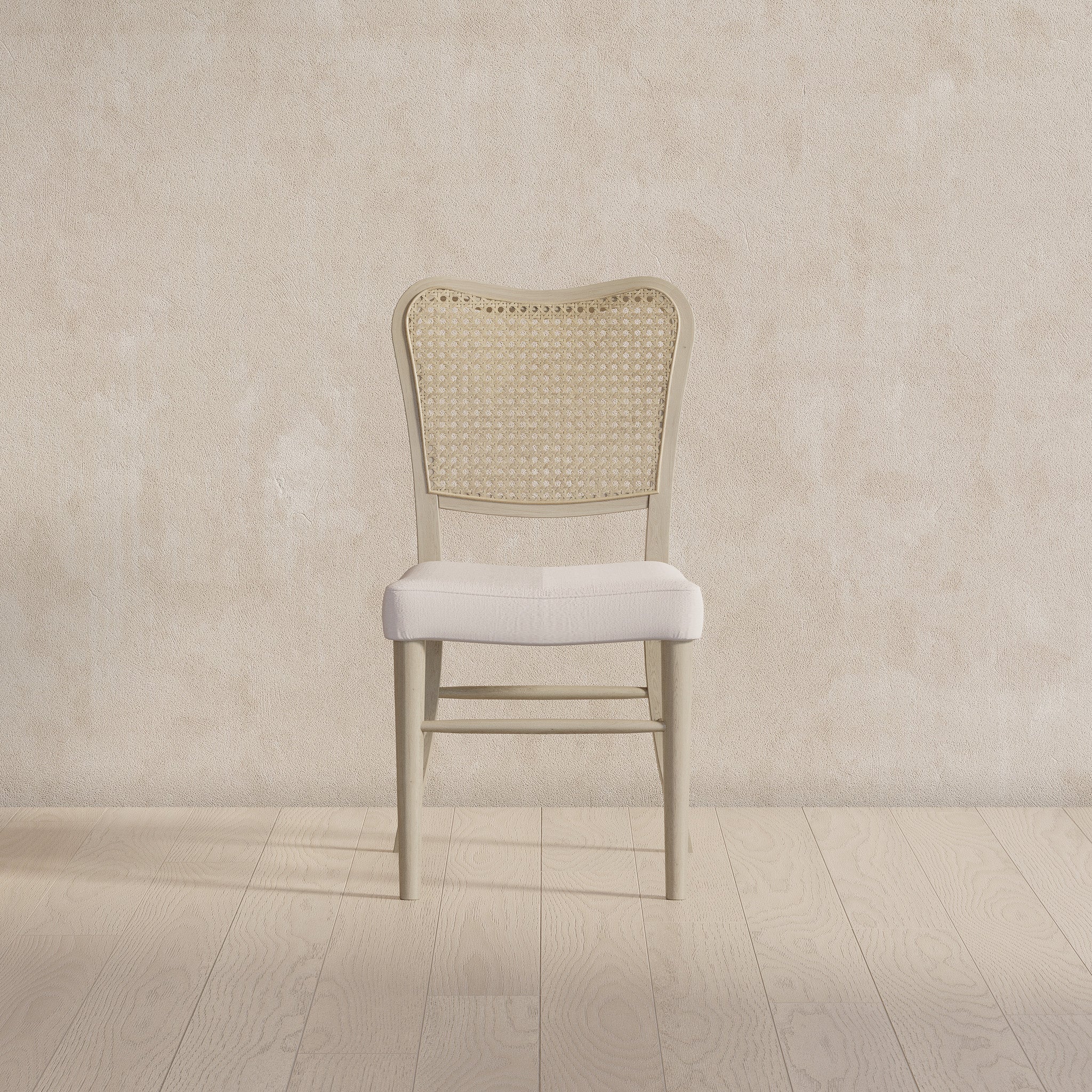 Vera Classical Wooden Dining Chair in Antiqued White Finish with Cream Weave Fabric Upholstery, Set of 2 in Dining Furniture by Maven Lane