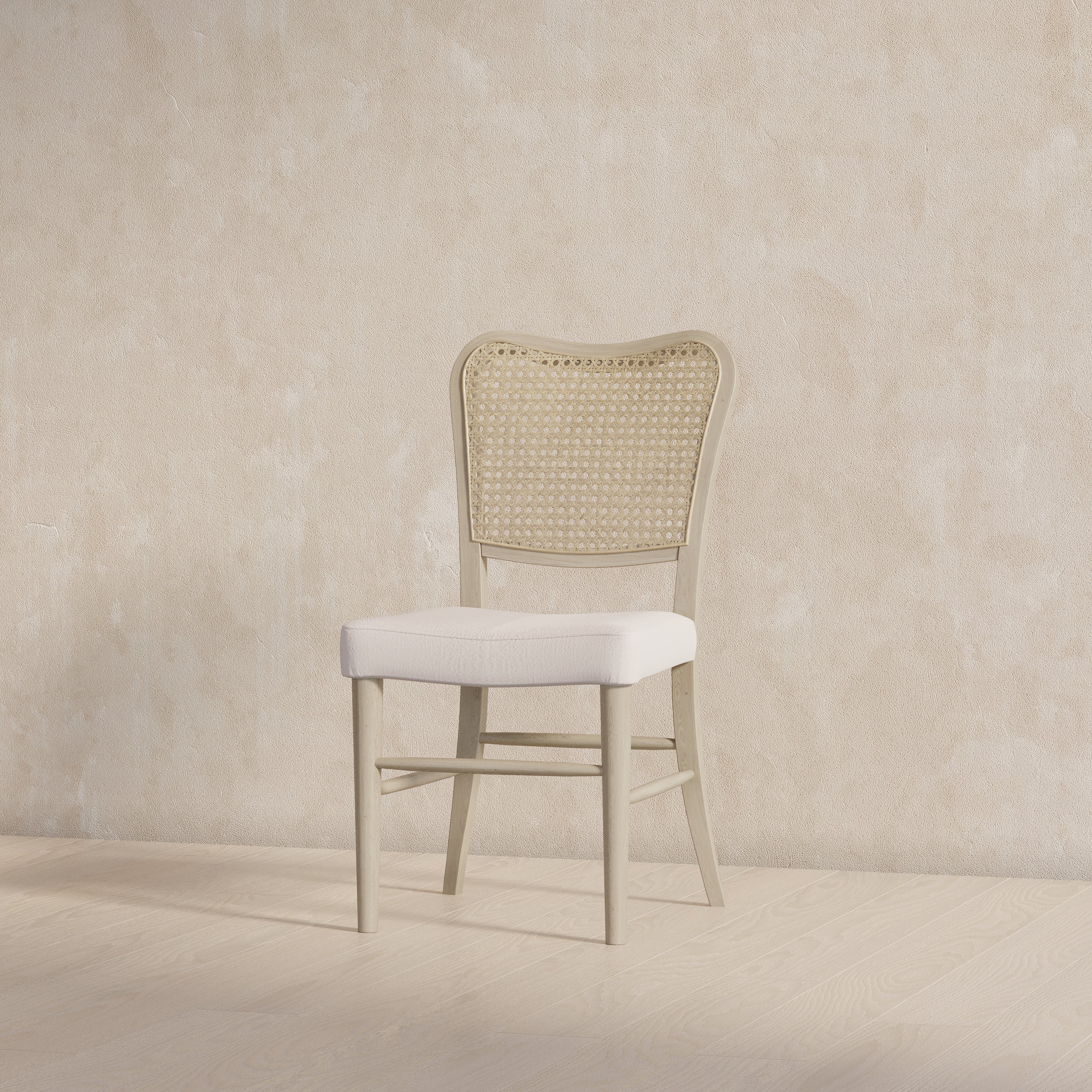 Vera Classical Wooden Dining Chair in Antiqued White Finish with Cream Weave Fabric Upholstery, Set of 2 in Dining Chair by Maven Lane