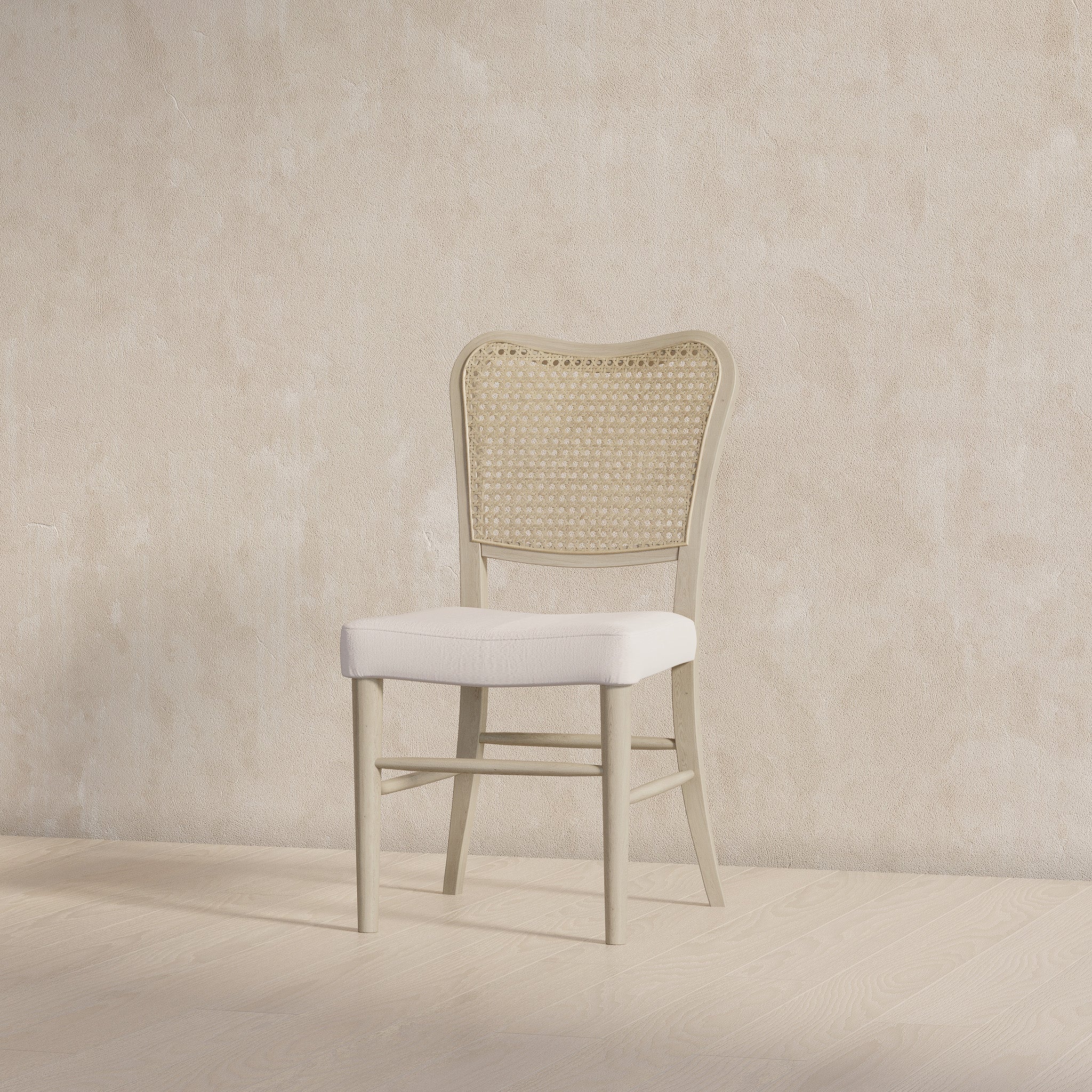 Vera Classical Wooden Dining Chair in Antiqued White Finish with Cream Weave Fabric Upholstery, Set of 2 in Dining Furniture by Maven Lane