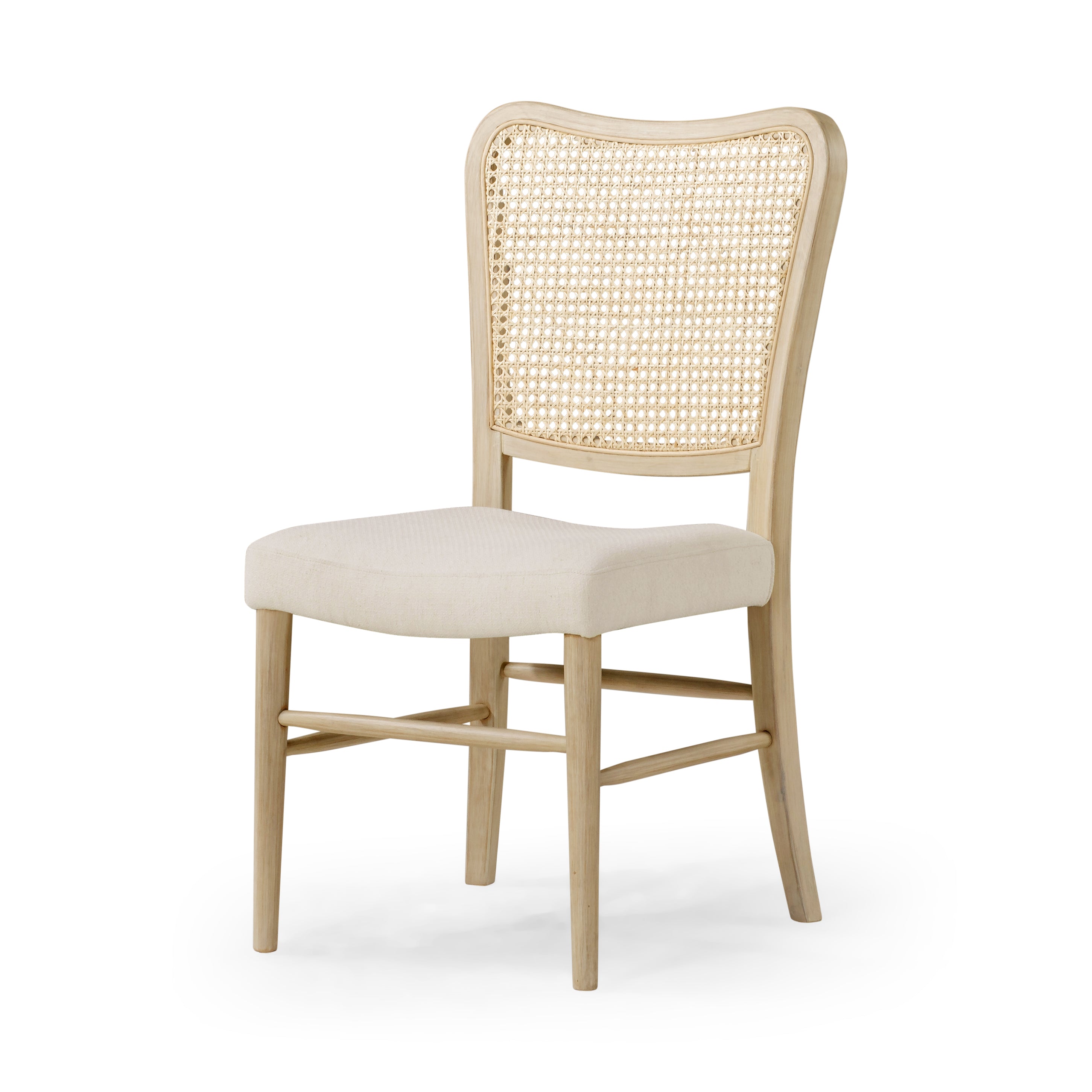 Vera Classical Wooden Dining Chair in Antiqued White Finish with Cream Weave Fabric Upholstery, Set of 2 in Dining Chair by Maven Lane