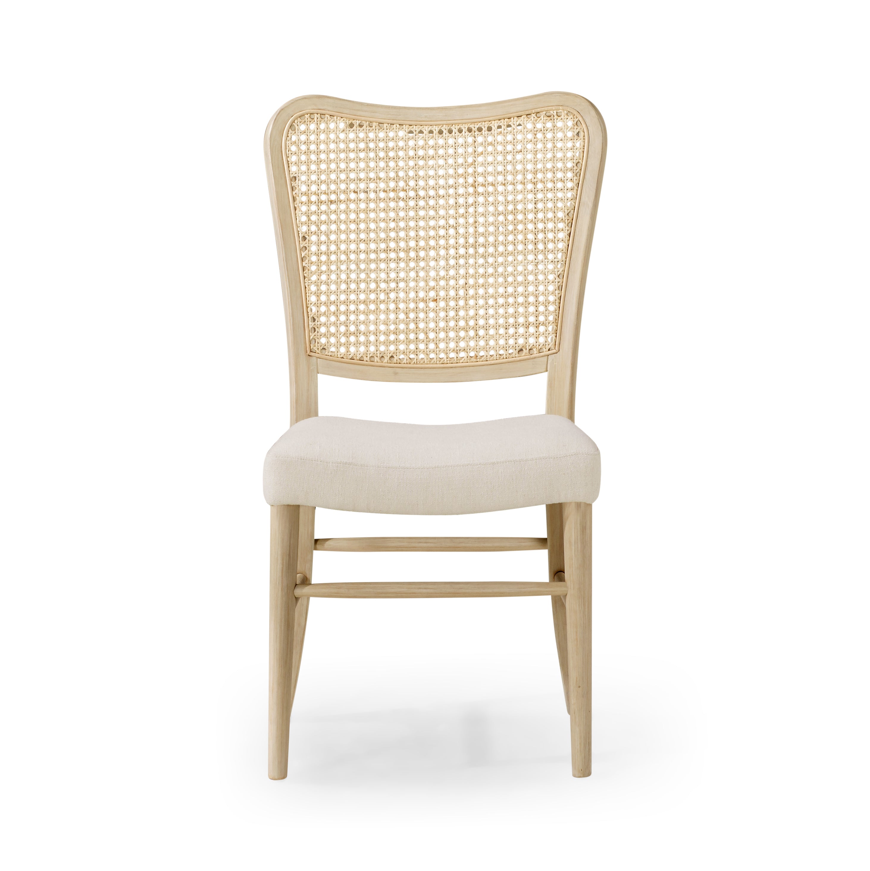 Vera Classical Wooden Dining Chair in Antiqued White Finish with Cream Weave Fabric Upholstery, Set of 2 in Dining Chair by Maven Lane