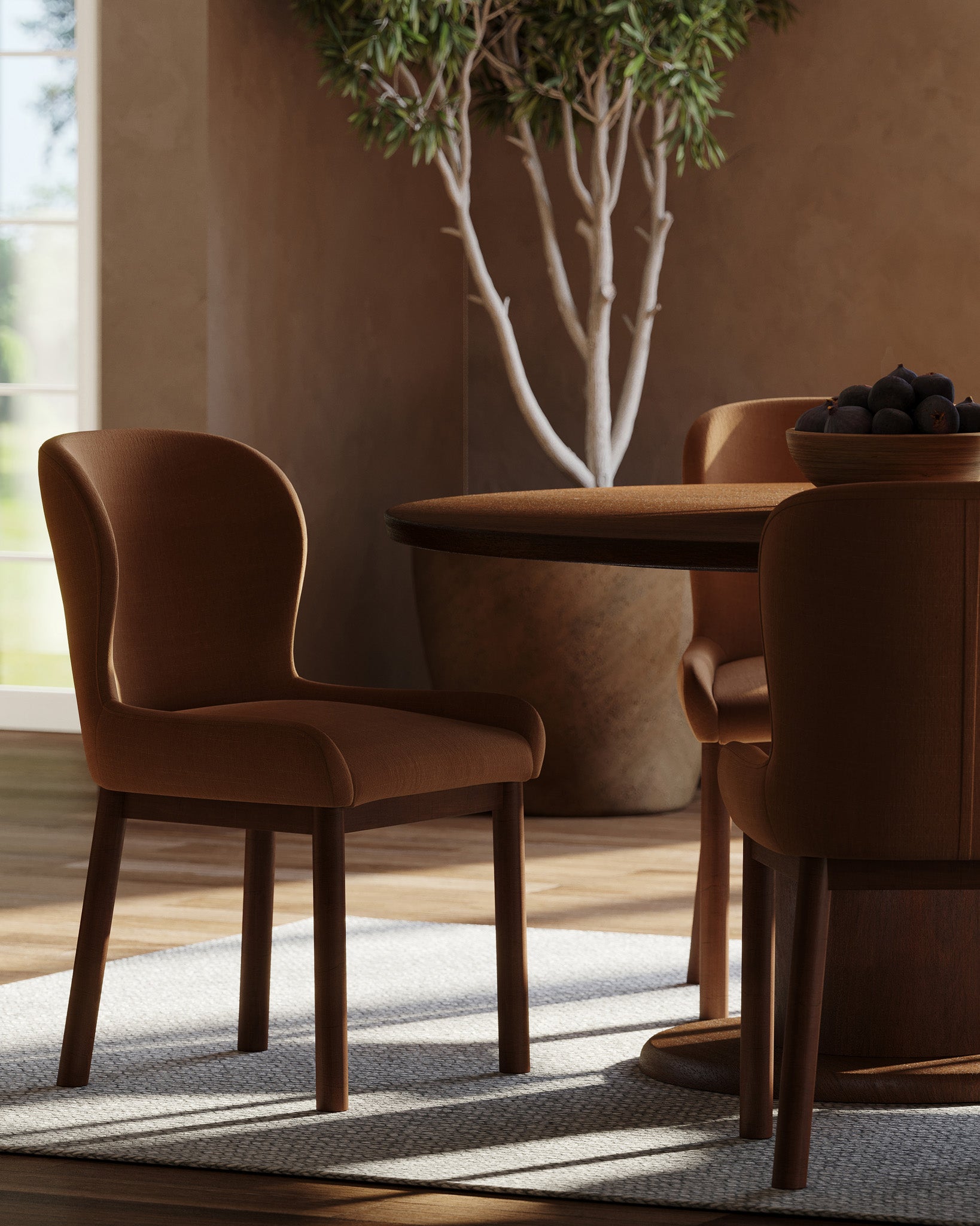 Gia Contemporary Wooden Dining Chair in Refined Brown Finish w/ Clay Canvas Fabric Upholstery in Maven Lane by Maven Lane