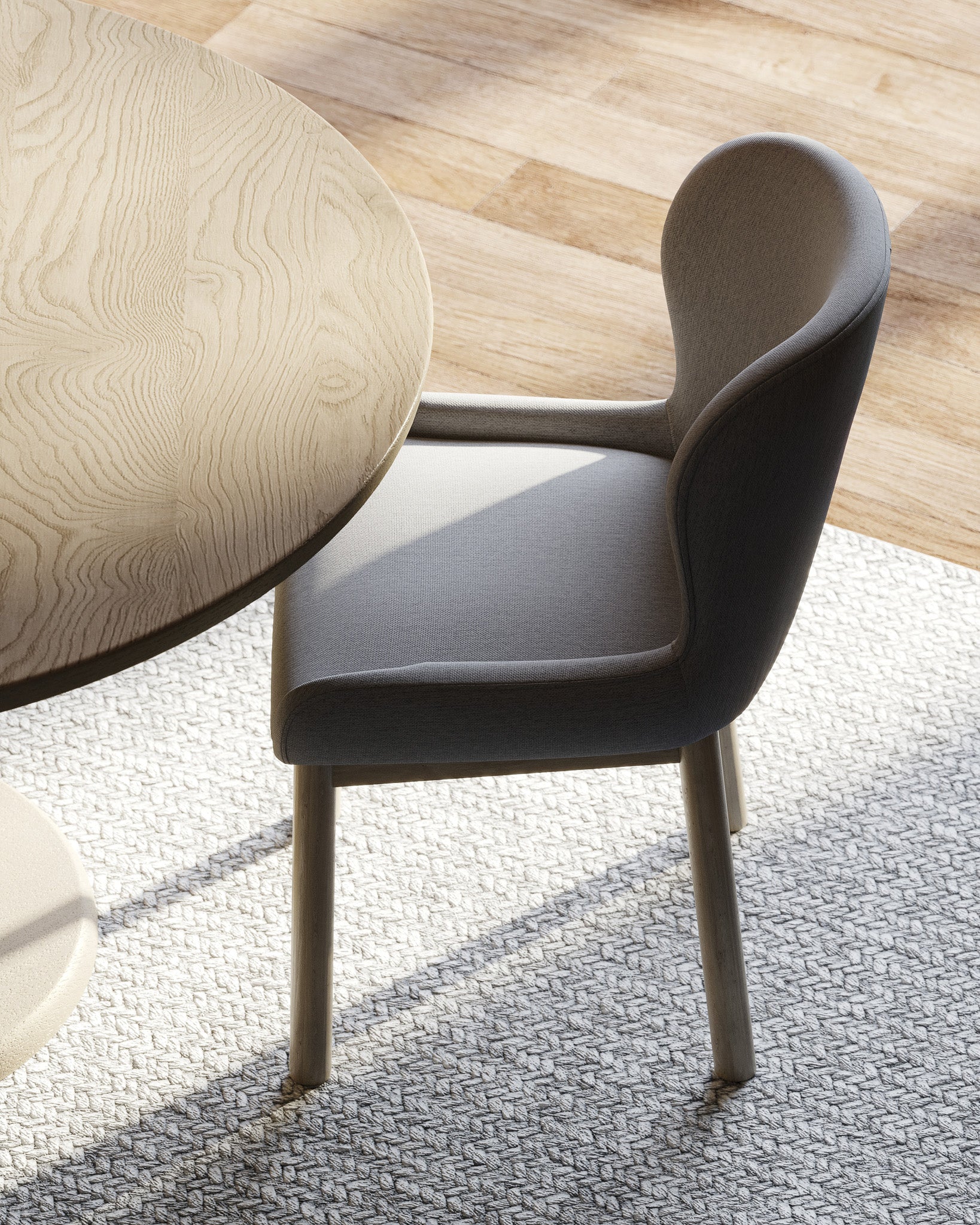 Gia Contemporary Wooden Dining Chair in Refined Grey Finish with Taupe Linen Fabric Upholstery in Maven Lane by Maven Lane