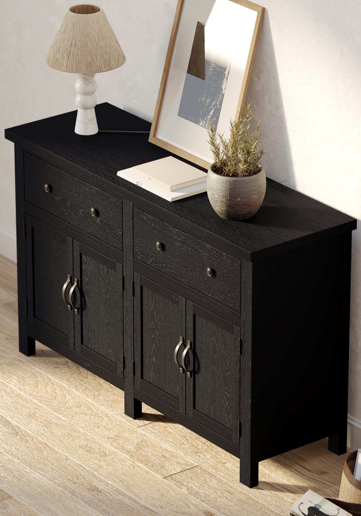 Felix Organic Wooden Sideboard in Weathered Black Finish in Cabinets by VMI