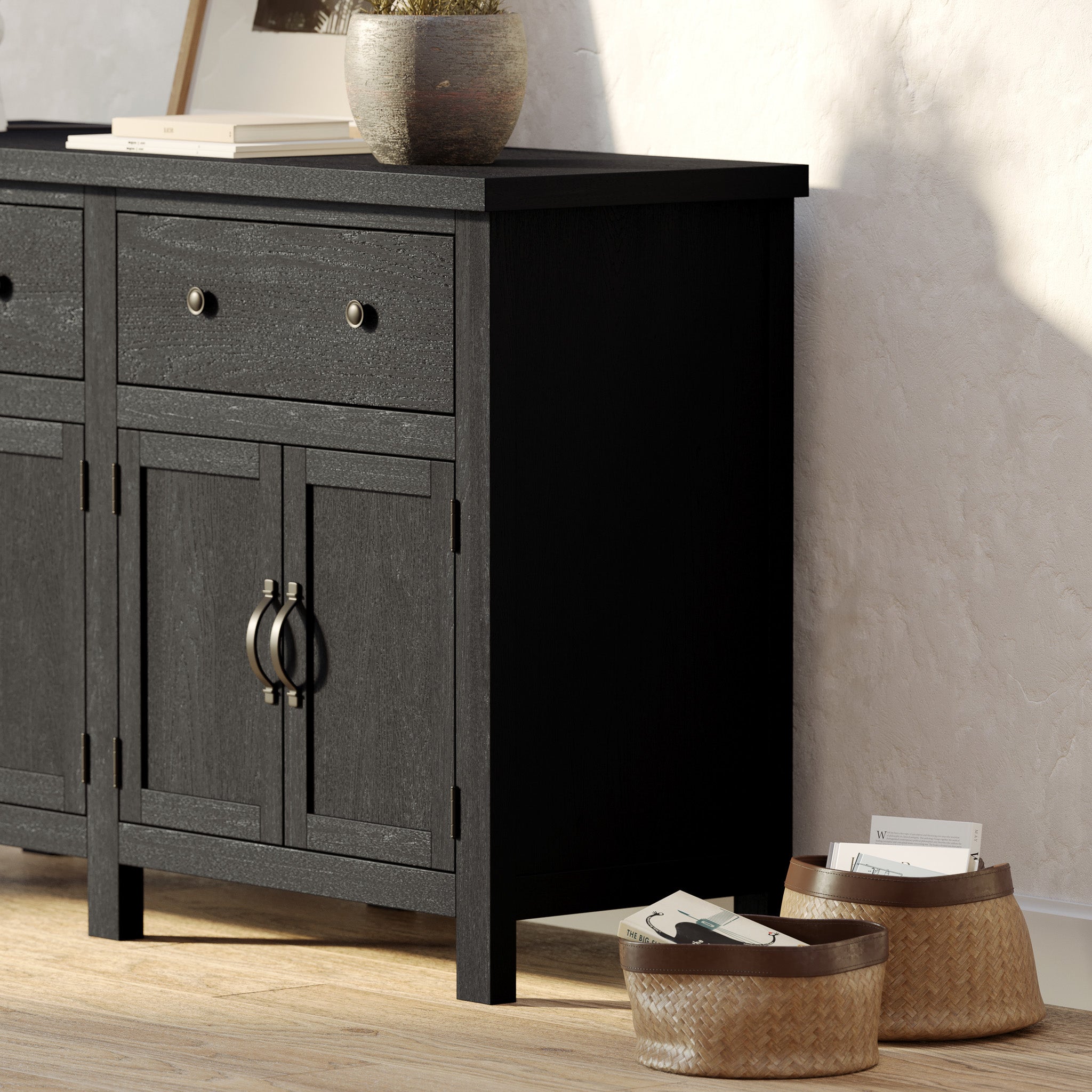 Felix Organic Wooden Sideboard in Weathered Black Finish in Cabinets by Maven Lane