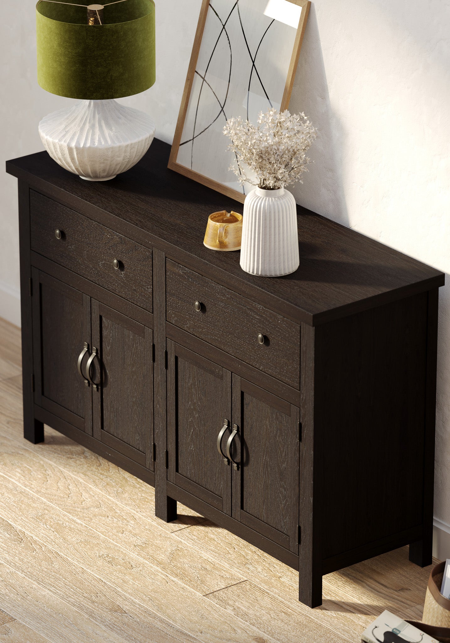 Felix Organic Wooden Sideboard in Weathered Brown Finish in Cabinets by Maven Lane