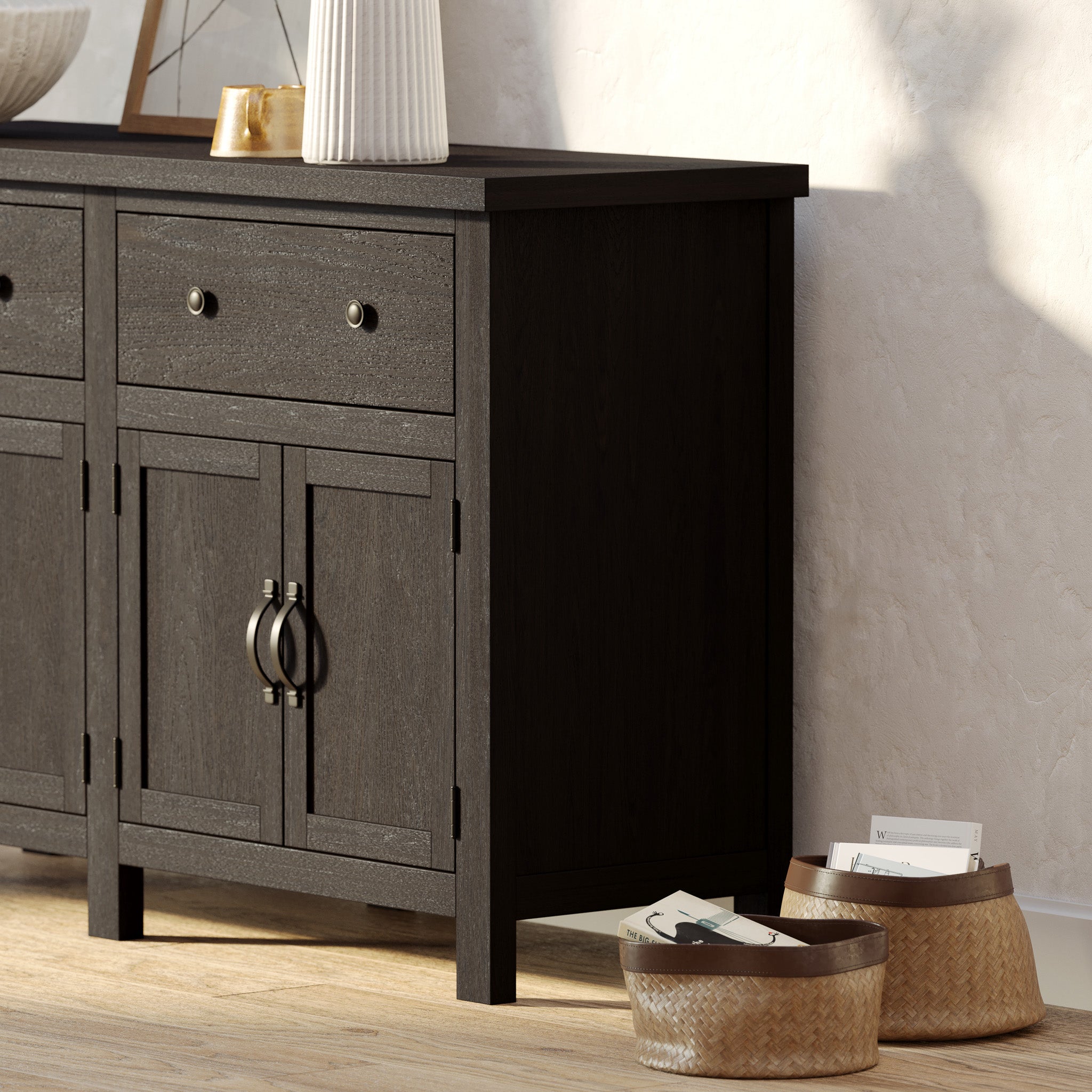 Felix Organic Wooden Sideboard in Weathered Brown Finish in Cabinets by Maven Lane