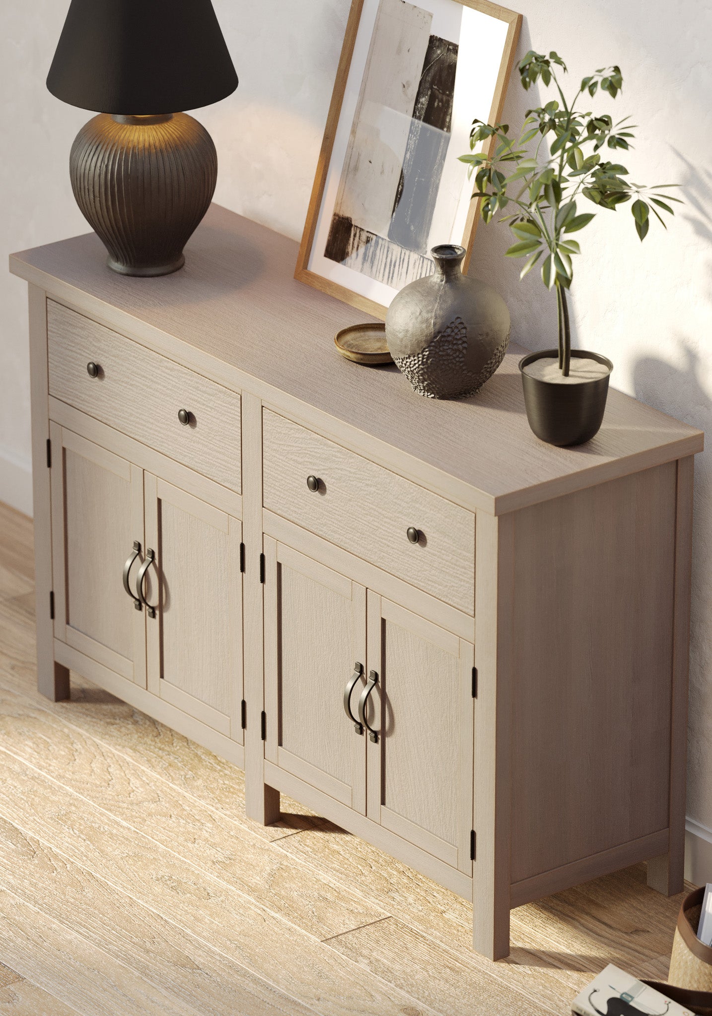 Felix Organic Wooden Sideboard in Weathered Grey Finish in Cabinets by Maven Lane