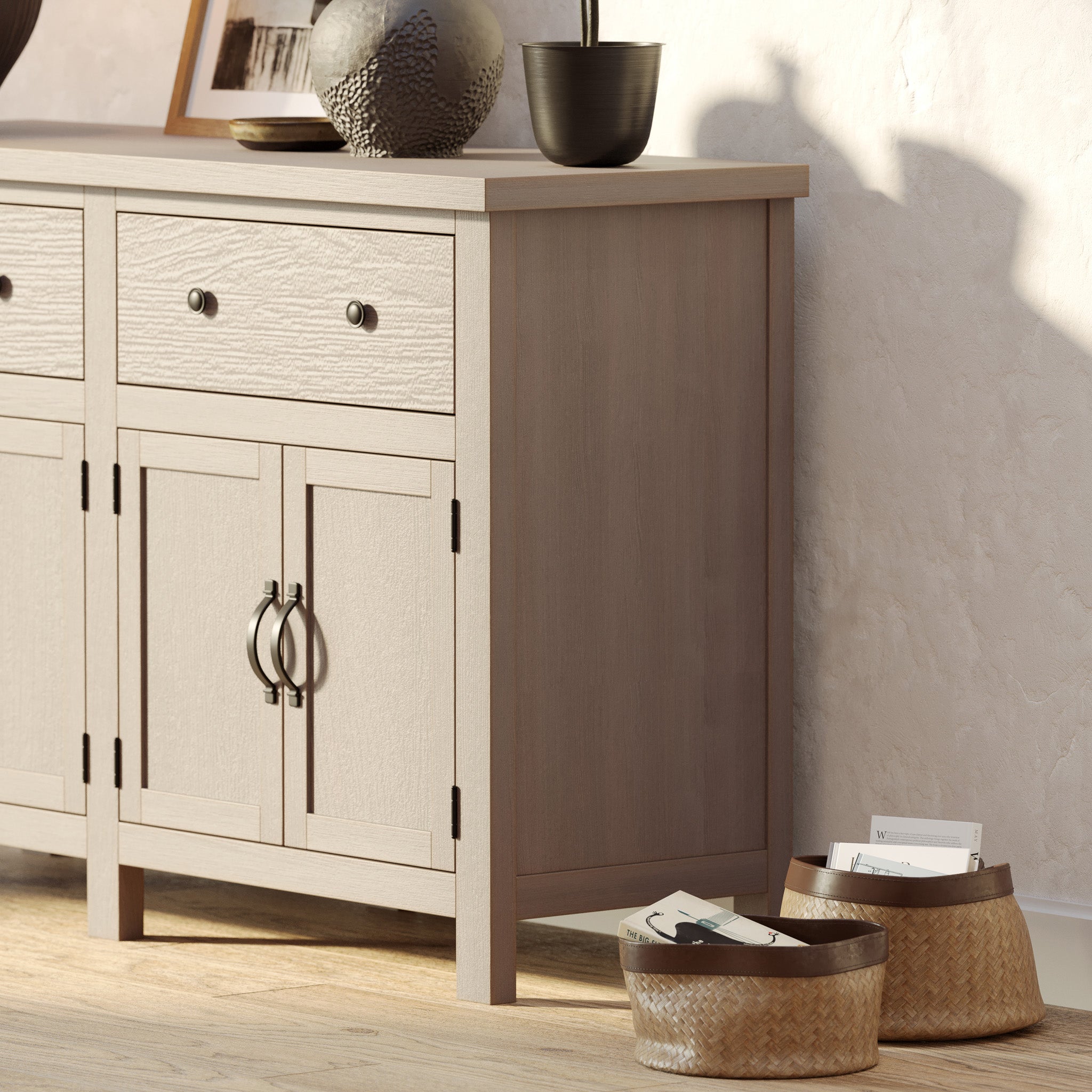 Felix Organic Wooden Sideboard in Weathered Grey Finish in Cabinets by Maven Lane