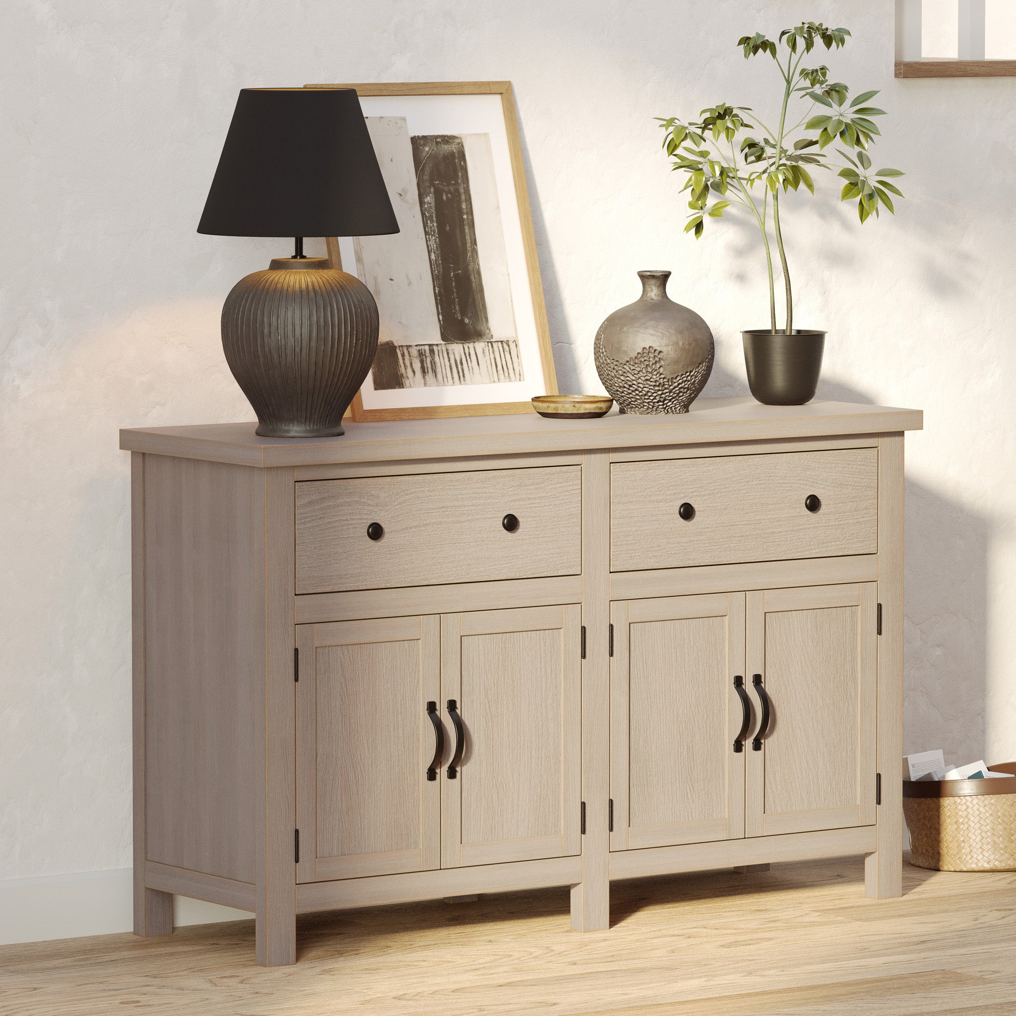 Felix Organic Wooden Sideboard in Weathered Grey Finish in Cabinets by Maven Lane