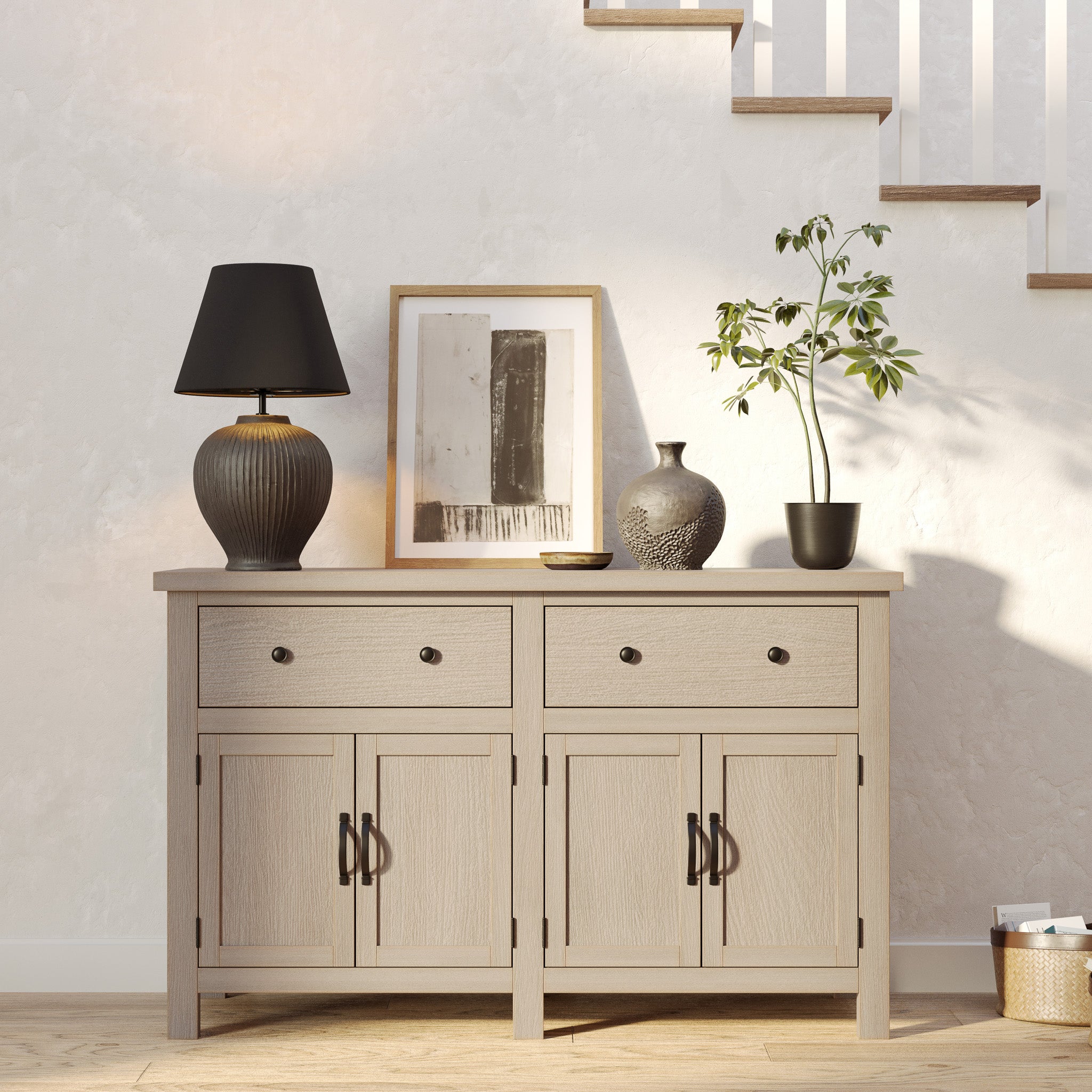 Felix Organic Wooden Sideboard in Weathered Grey Finish in Cabinets by Maven Lane