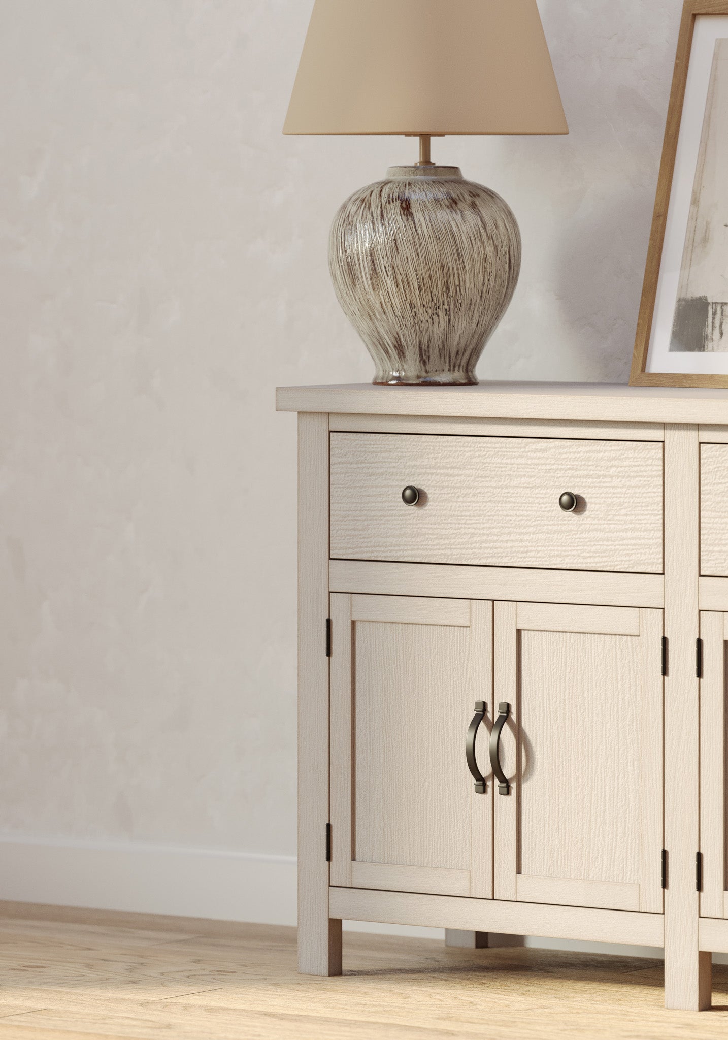 Felix Organic Wooden Sideboard in Weathered White Finish in Cabinets by Maven Lane