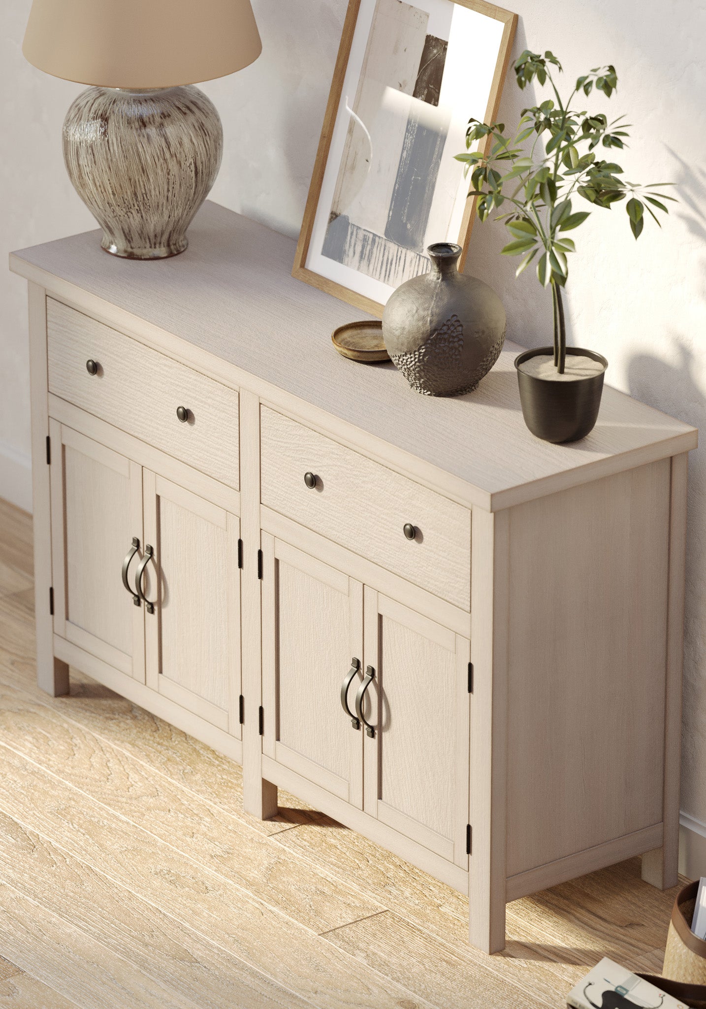 Felix Organic Wooden Sideboard in Weathered White Finish in Cabinets by Maven Lane