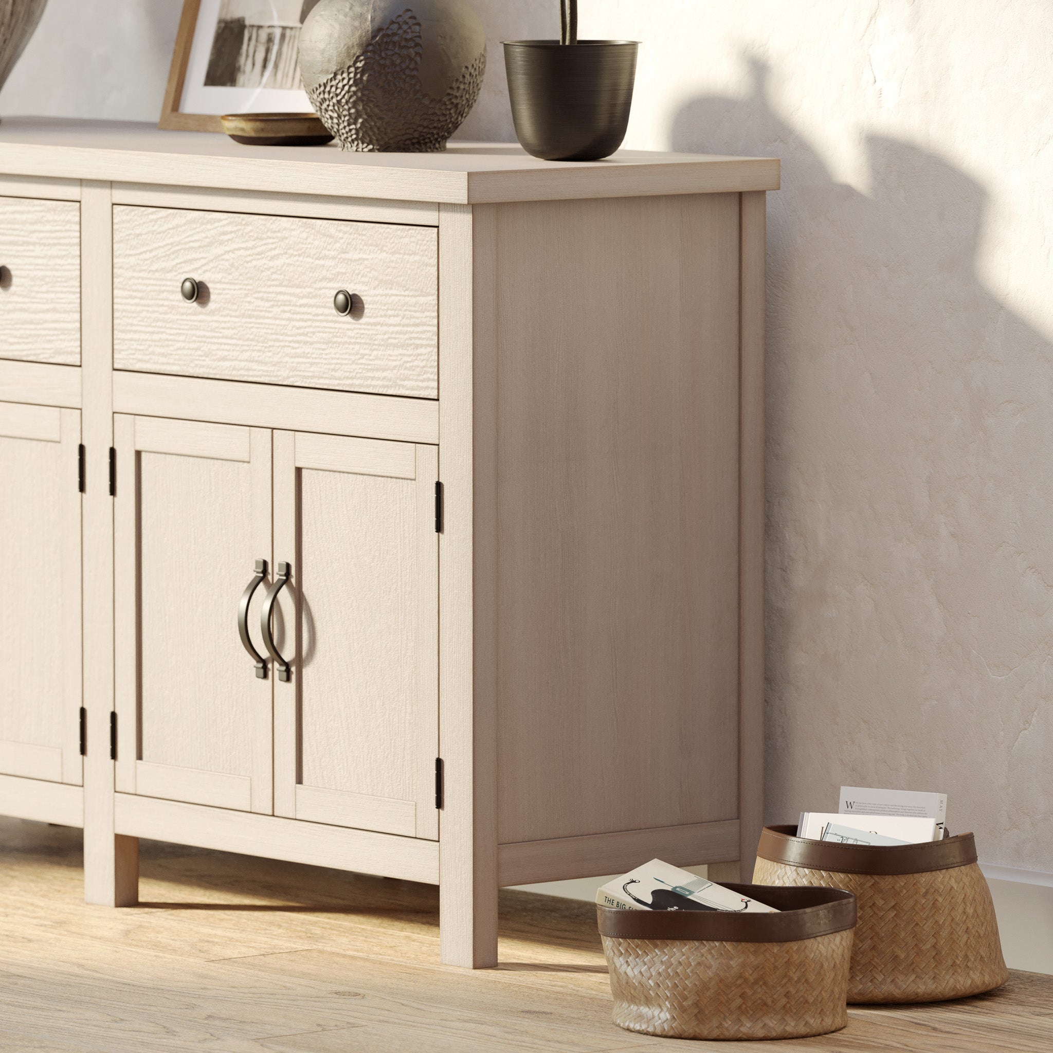 Felix Organic Wooden Sideboard in Weathered White Finish in Cabinets by Maven Lane