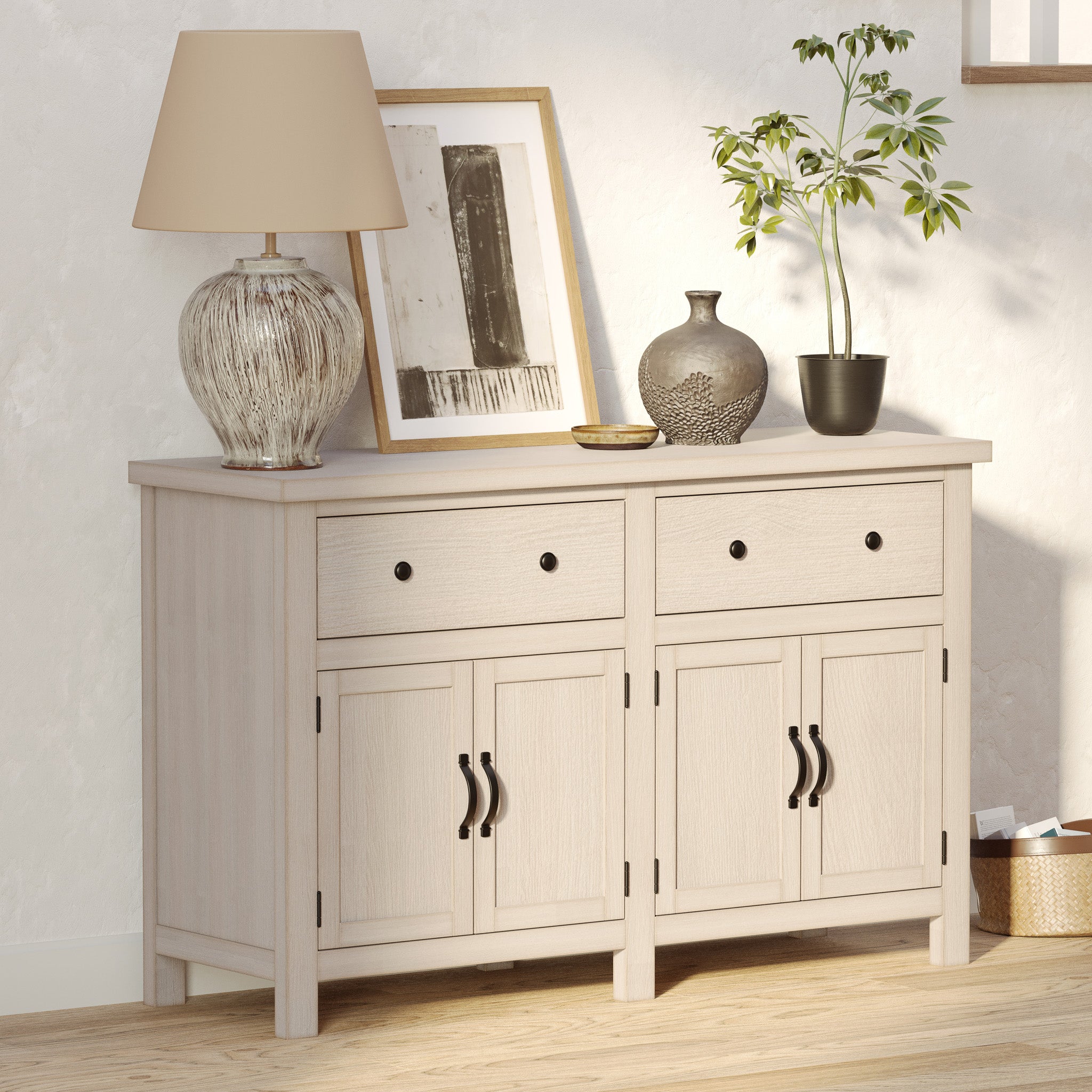 Felix Organic Wooden Sideboard in Weathered White Finish in Cabinets by Maven Lane