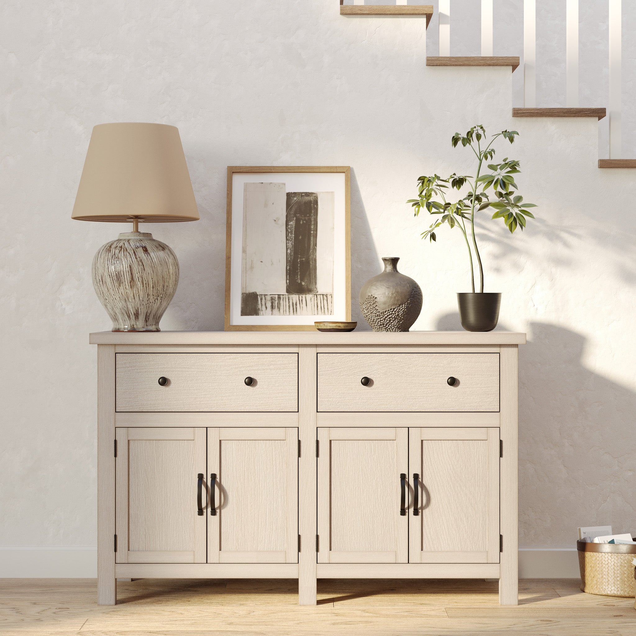 Felix Organic Wooden Sideboard in Weathered White Finish in Cabinets by Maven Lane