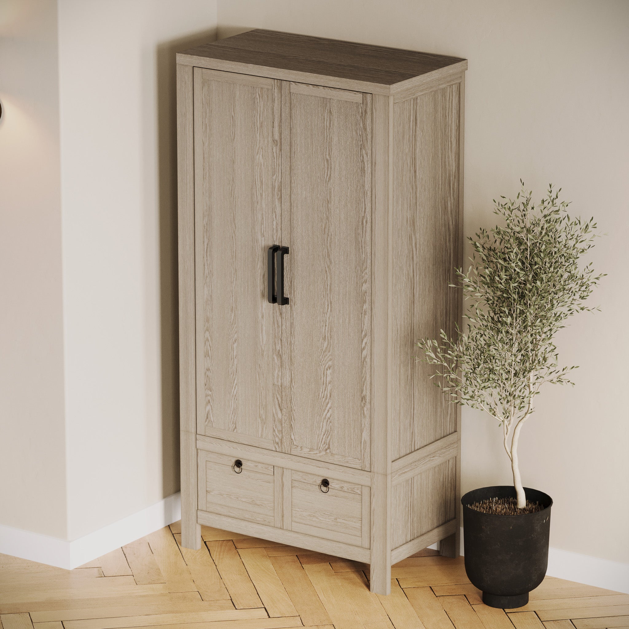 Vaughn Organic Wooden Cabinet in Weathered White Finish in Cabinets by Maven Lane