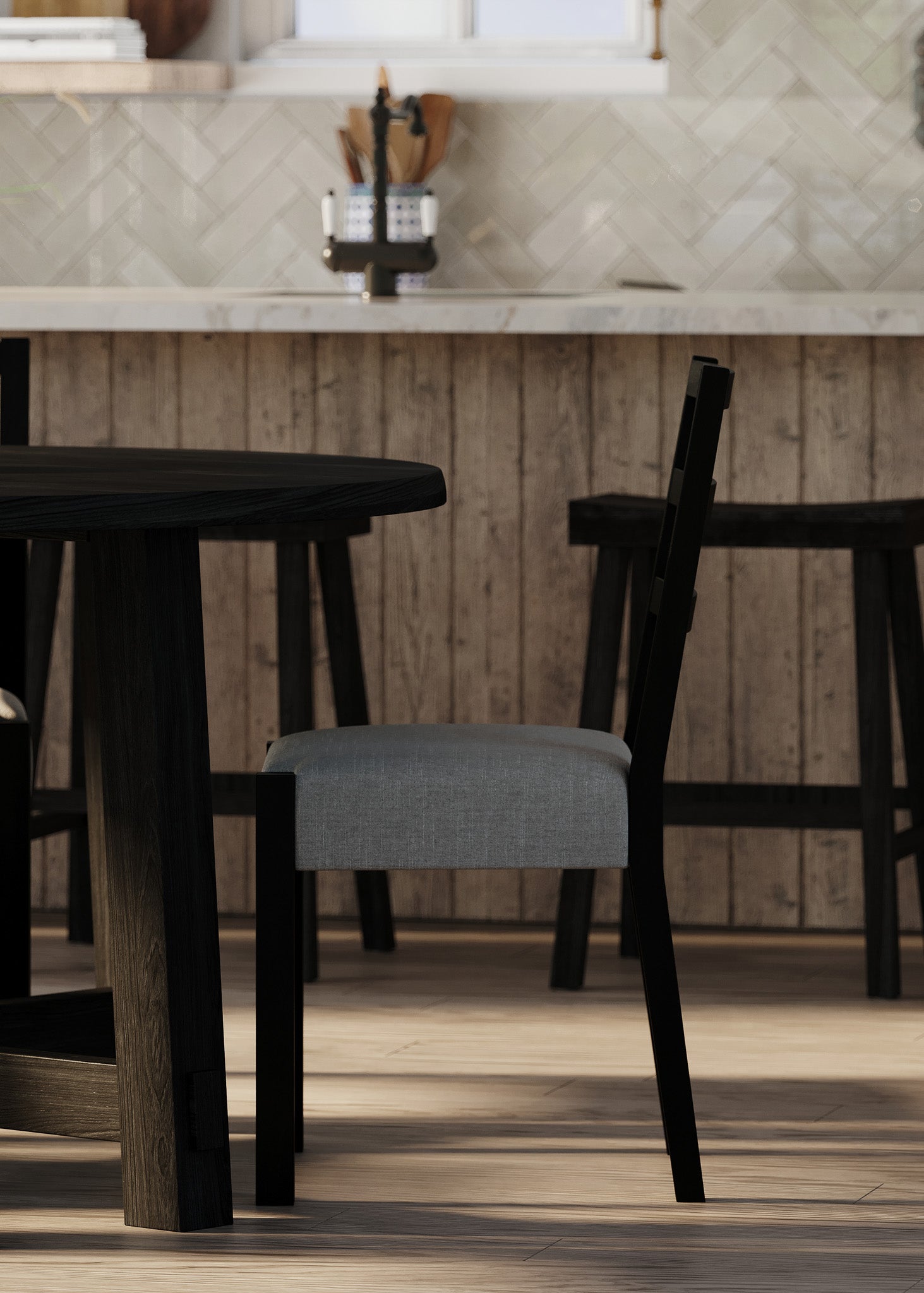 Sasha Organic Round Wooden Dining Table in Weathered Black Finish in Dining Furniture by Maven Lane