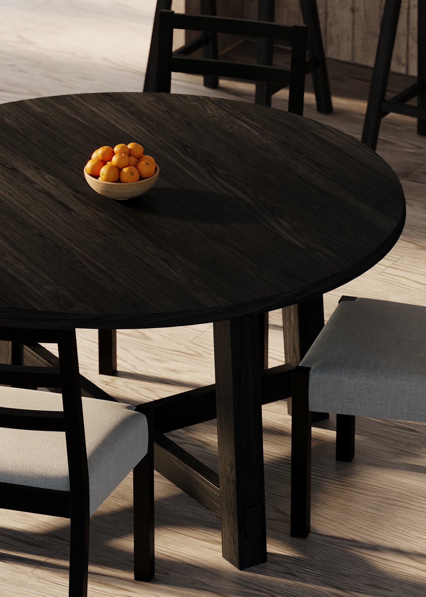 Sasha Organic Round Wooden Dining Table in Weathered Black Finish in Dining Furniture by Maven Lane