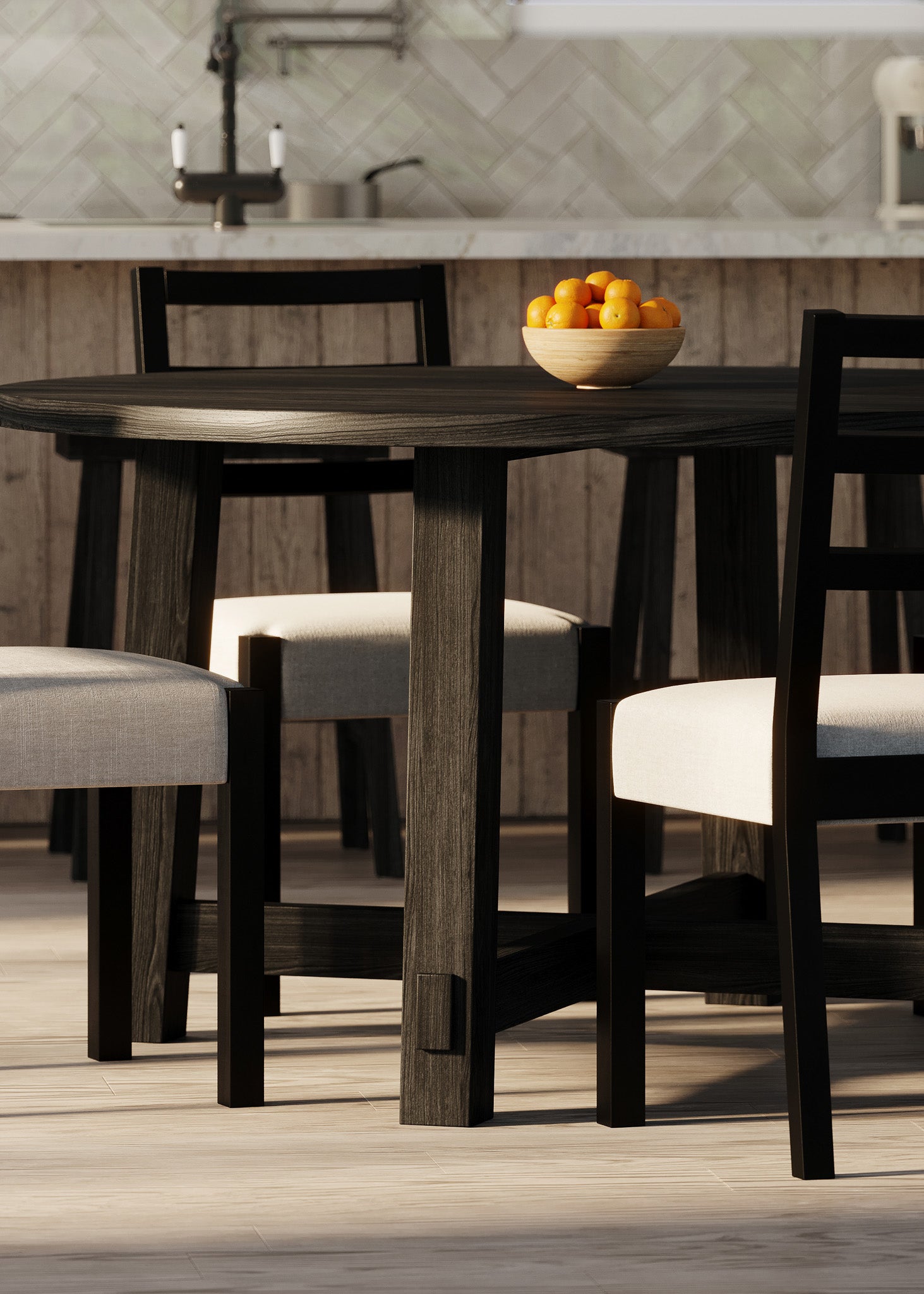 Sasha Organic Round Wooden Dining Table in Weathered Black Finish in Dining Furniture by Maven Lane