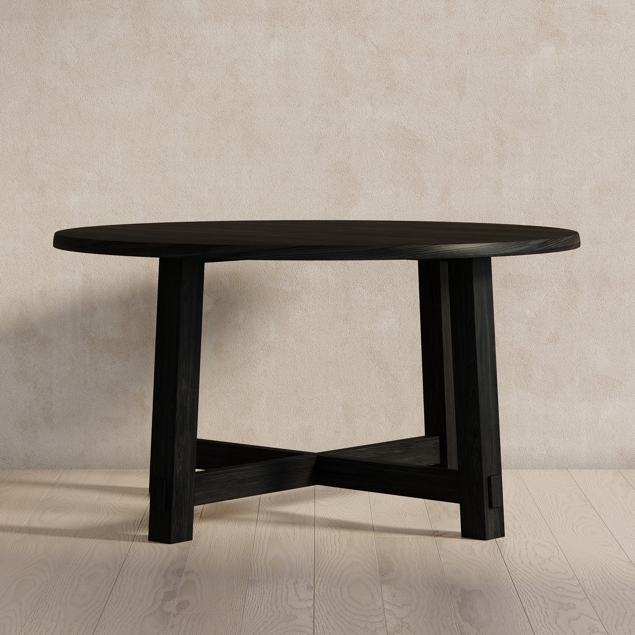 Sasha Organic Round Wooden Dining Table in Weathered Black Finish in Dining Furniture by Maven Lane