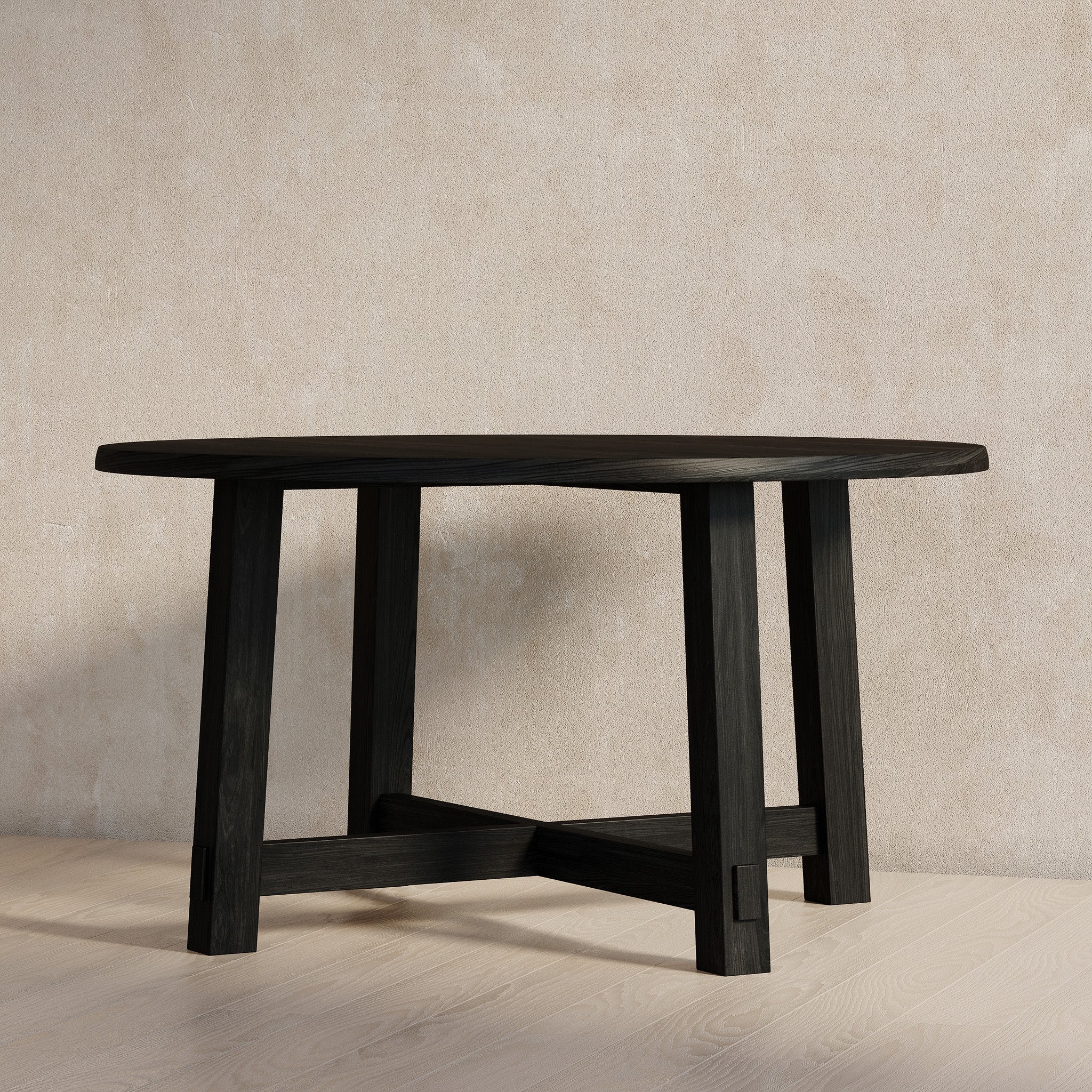 Sasha Organic Round Wooden Dining Table in Weathered Black Finish in Dining Furniture by Maven Lane