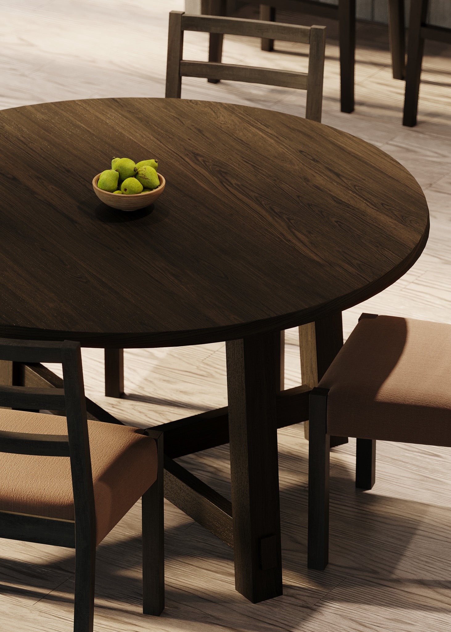 Sasha Organic Round Wooden Dining Table in Weathered Brown Finish in Dining Furniture by Maven Lane