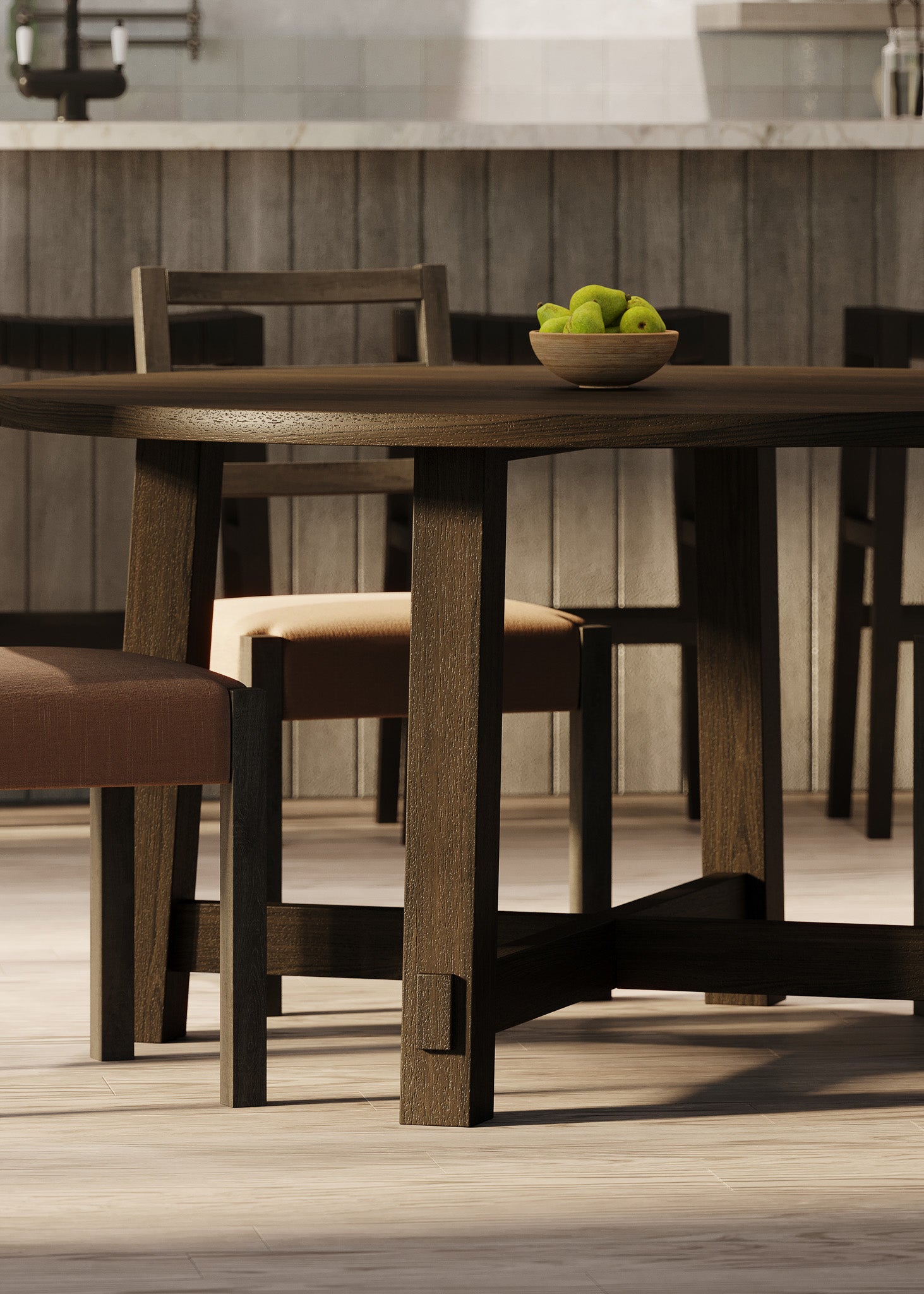 Sasha Organic Round Wooden Dining Table in Weathered Brown Finish in Dining Furniture by Maven Lane