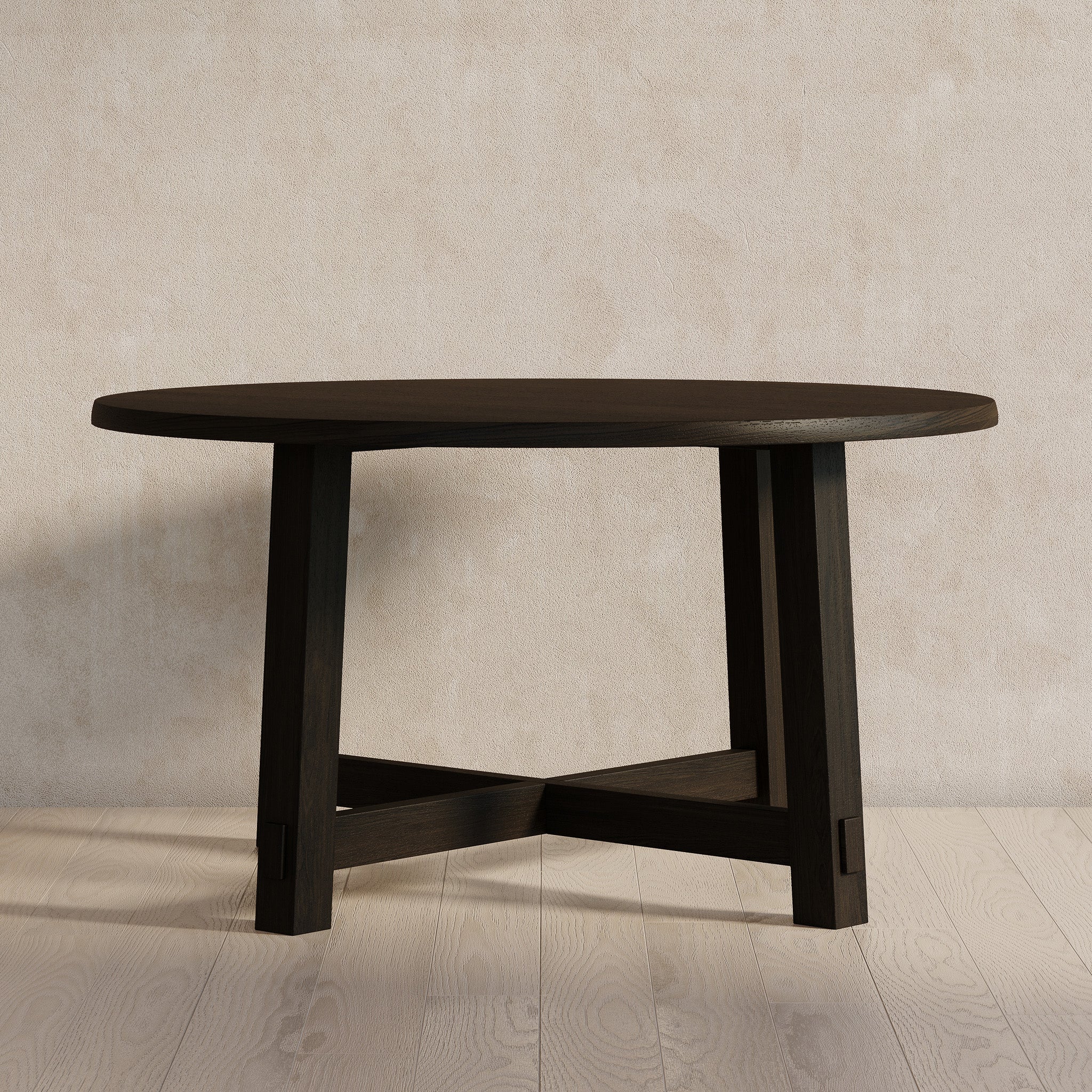 Sasha Organic Round Wooden Dining Table in Weathered Brown Finish in Dining Furniture by Maven Lane