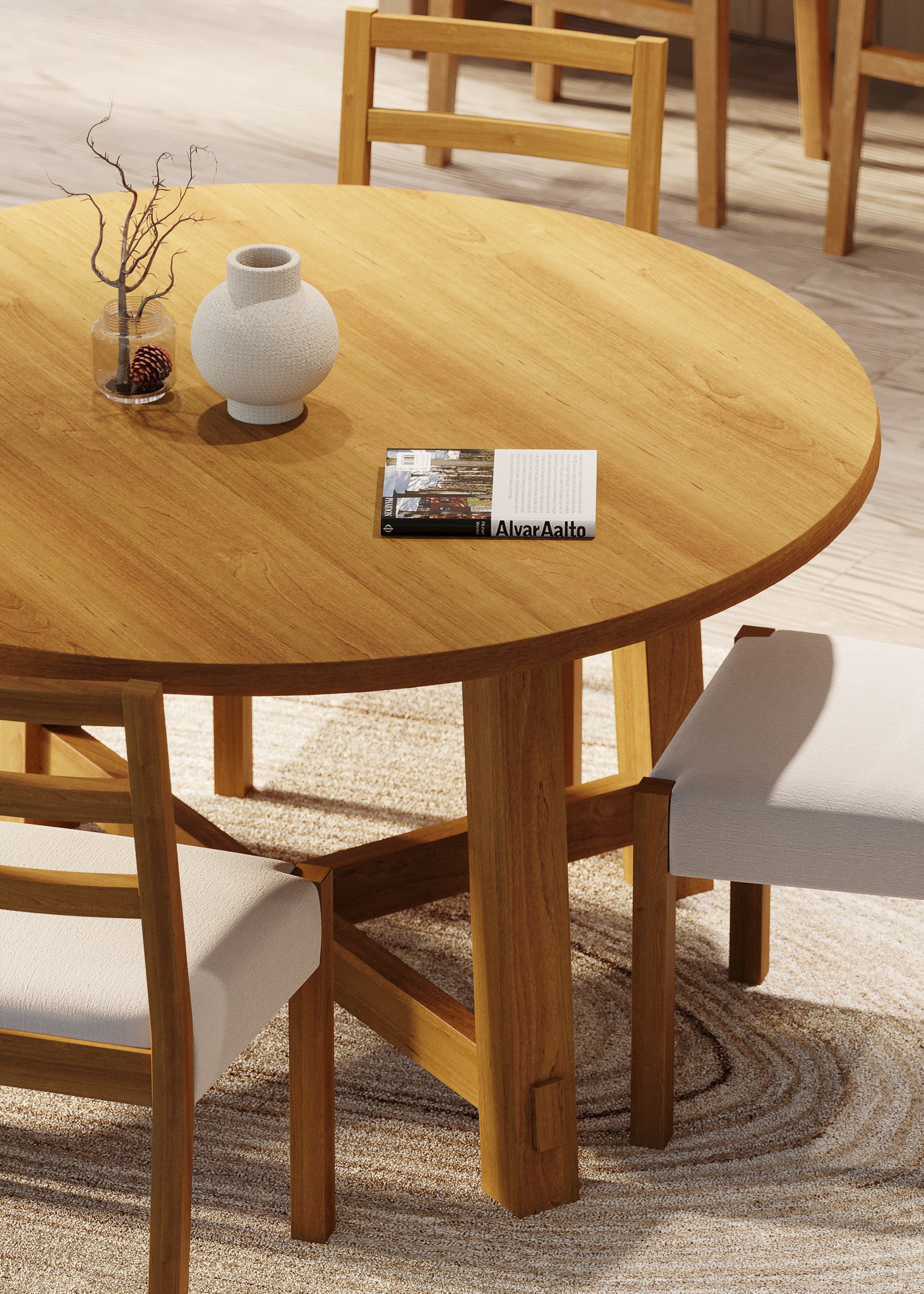 Sasha Organic Round Wooden Dining Table in Weathered Natural Finish in Dining Furniture by Maven Lane