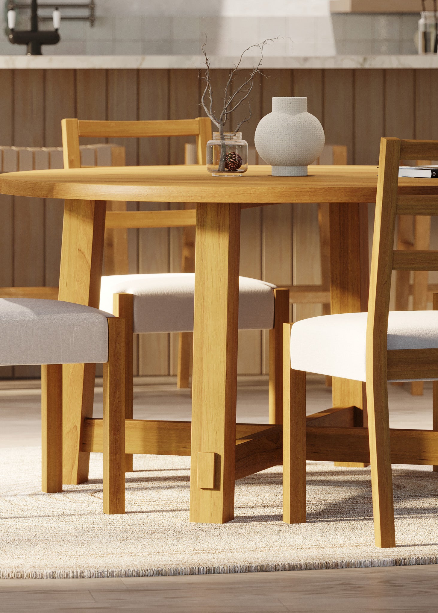 Sasha Organic Round Wooden Dining Table in Weathered Natural Finish in Dining Furniture by Maven Lane