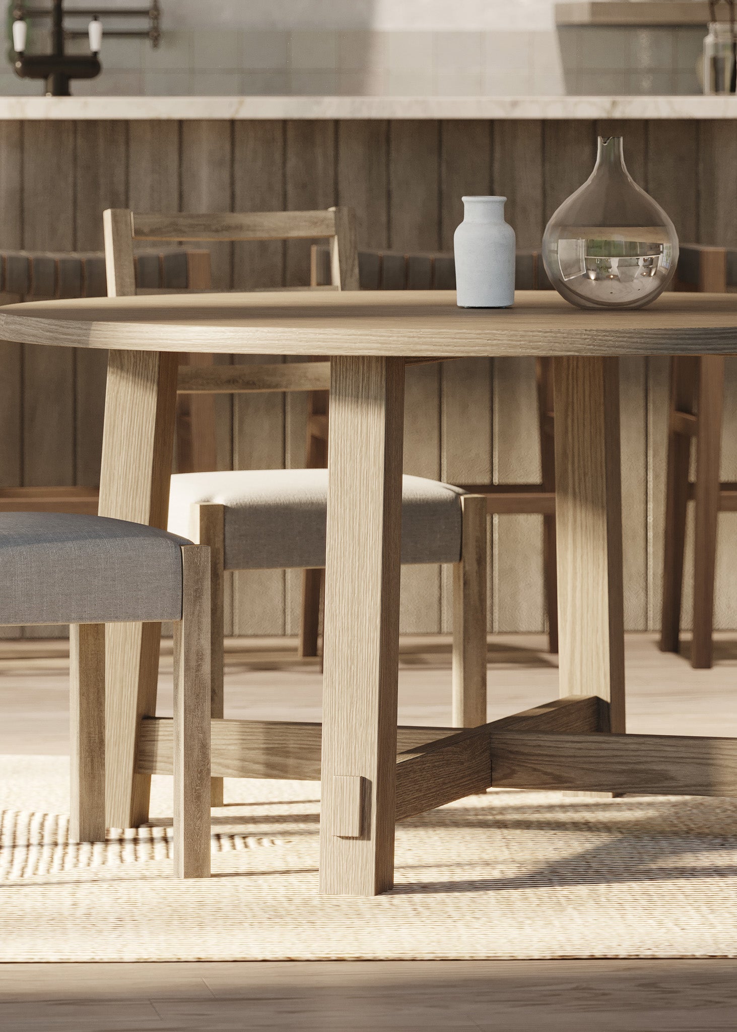 Sasha Organic Round Wooden Dining Table in Weathered Grey Finish in Dining Furniture by Maven Lane