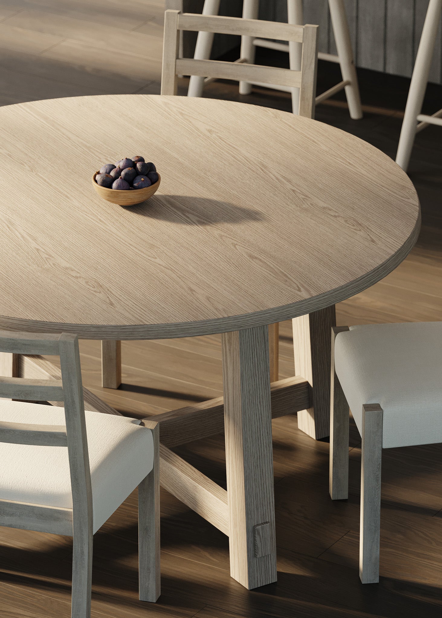 Sasha Organic Round Wooden Dining Table in Weathered White Finish in Dining Furniture by Maven Lane