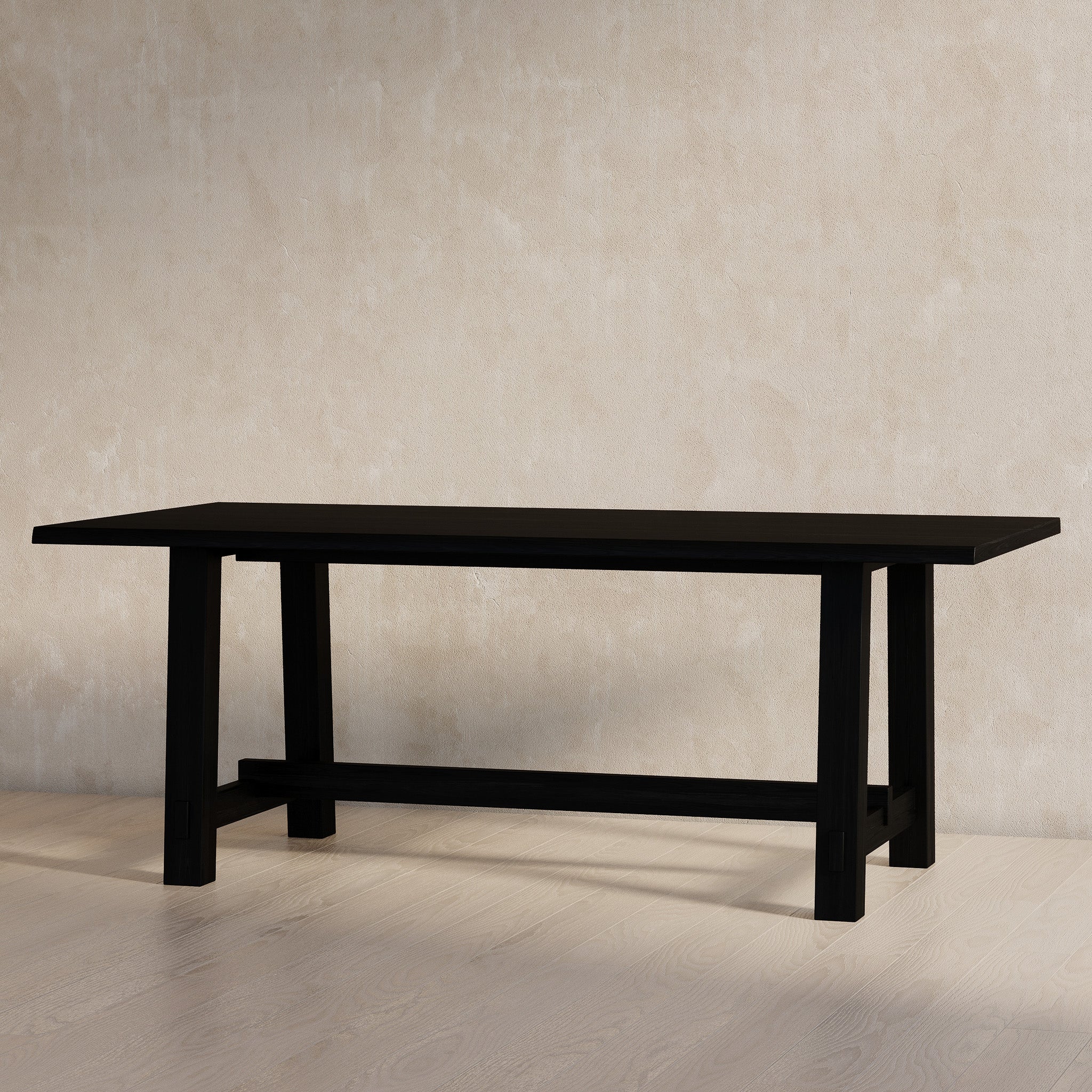 Yves Organic Rectangular Wooden Dining Table in Weathered Black Finish in Dining Furniture by Maven Lane