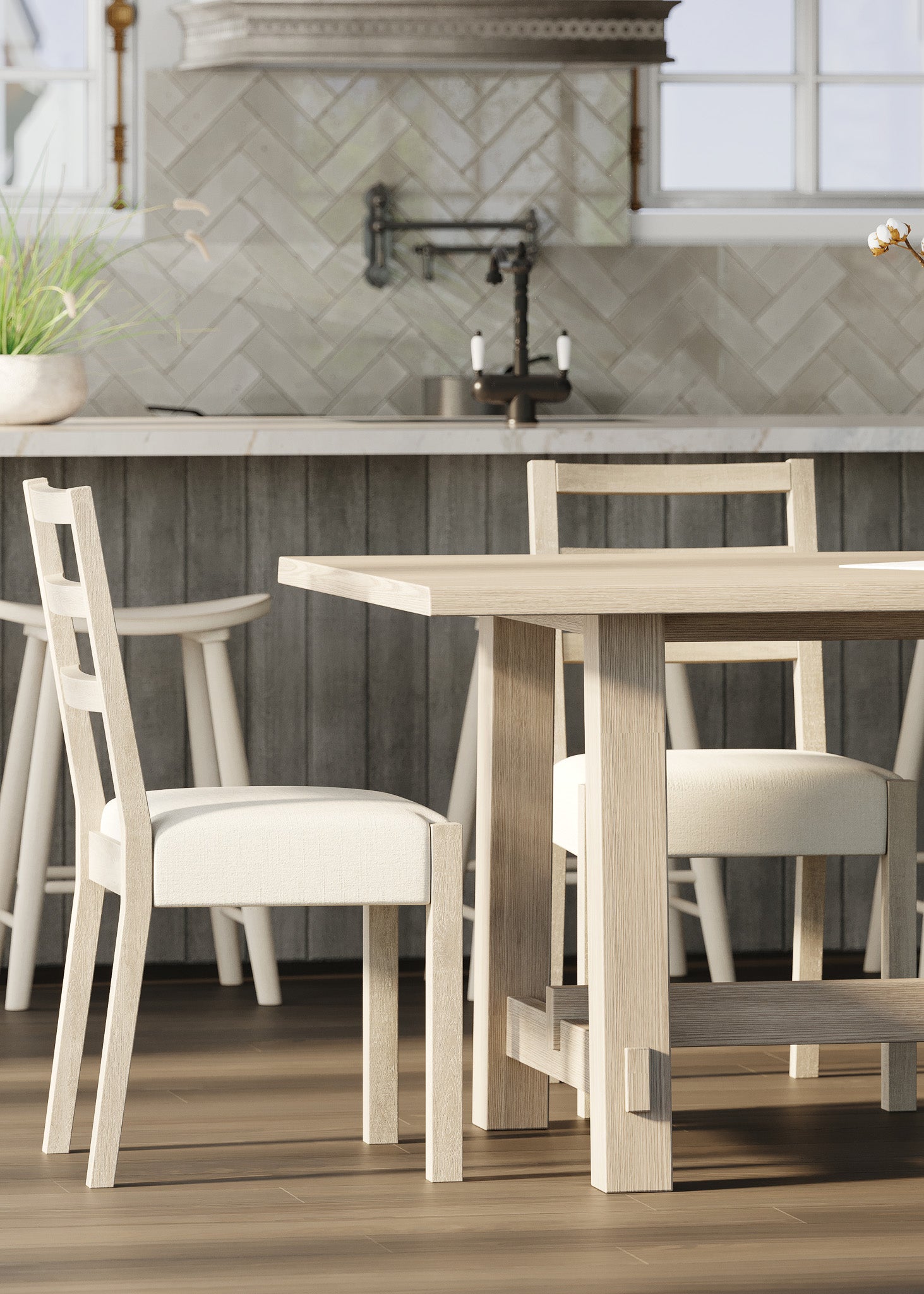 Yves Organic Rectangular Wooden Dining Table in Weathered White Finish in Dining Furniture by Maven Lane