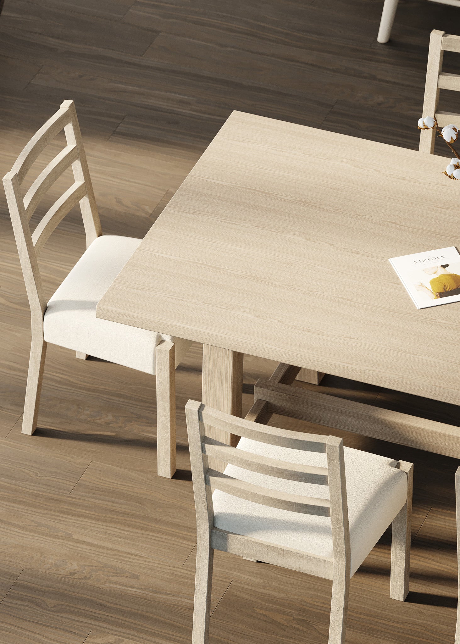 Yves Organic Rectangular Wooden Dining Table in Weathered White Finish in Dining Furniture by Maven Lane