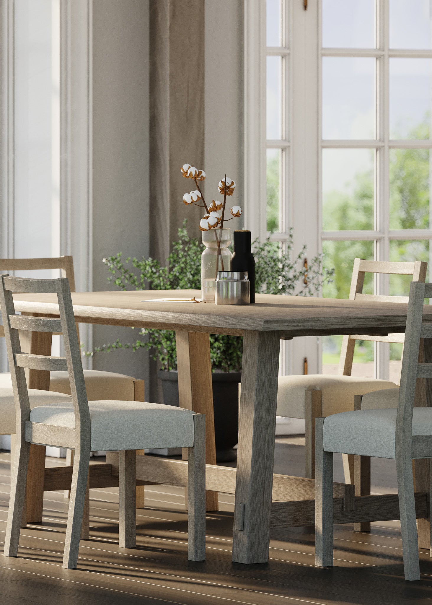 Yves Organic Rectangular Wooden Dining Table in Weathered White Finish in Dining Furniture by Maven Lane