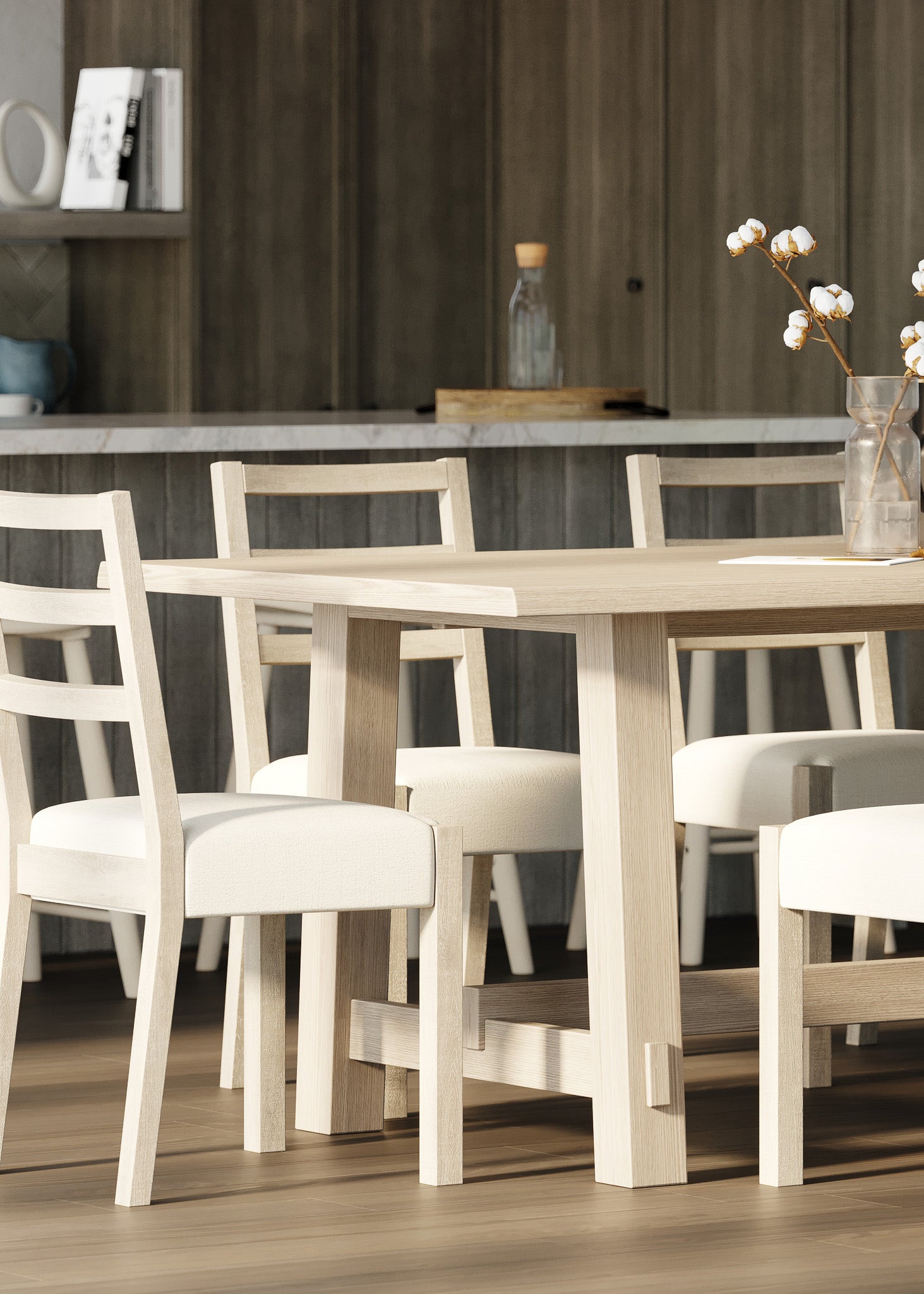 Yves Organic Rectangular Wooden Dining Table in Weathered White Finish in Dining Furniture by Maven Lane